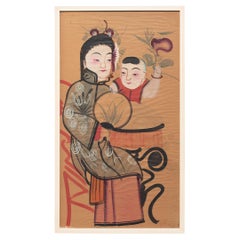 Chinese Yangliuqing New Year Painting of Beauty and Baby, c. 1920