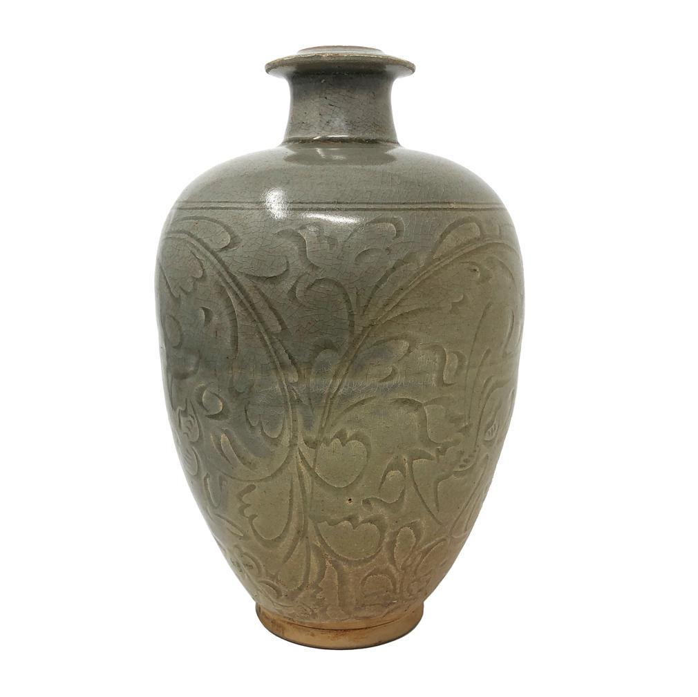 Fired Chinese Yaozhou Celadon Ceramic Bottle Vase For Sale