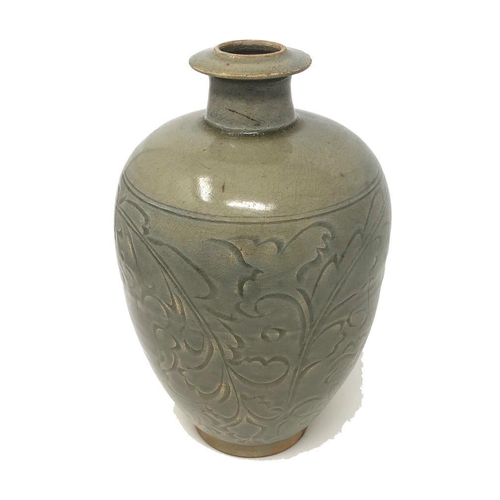 Chinese Yaozhou Celadon Ceramic Bottle Vase For Sale 1