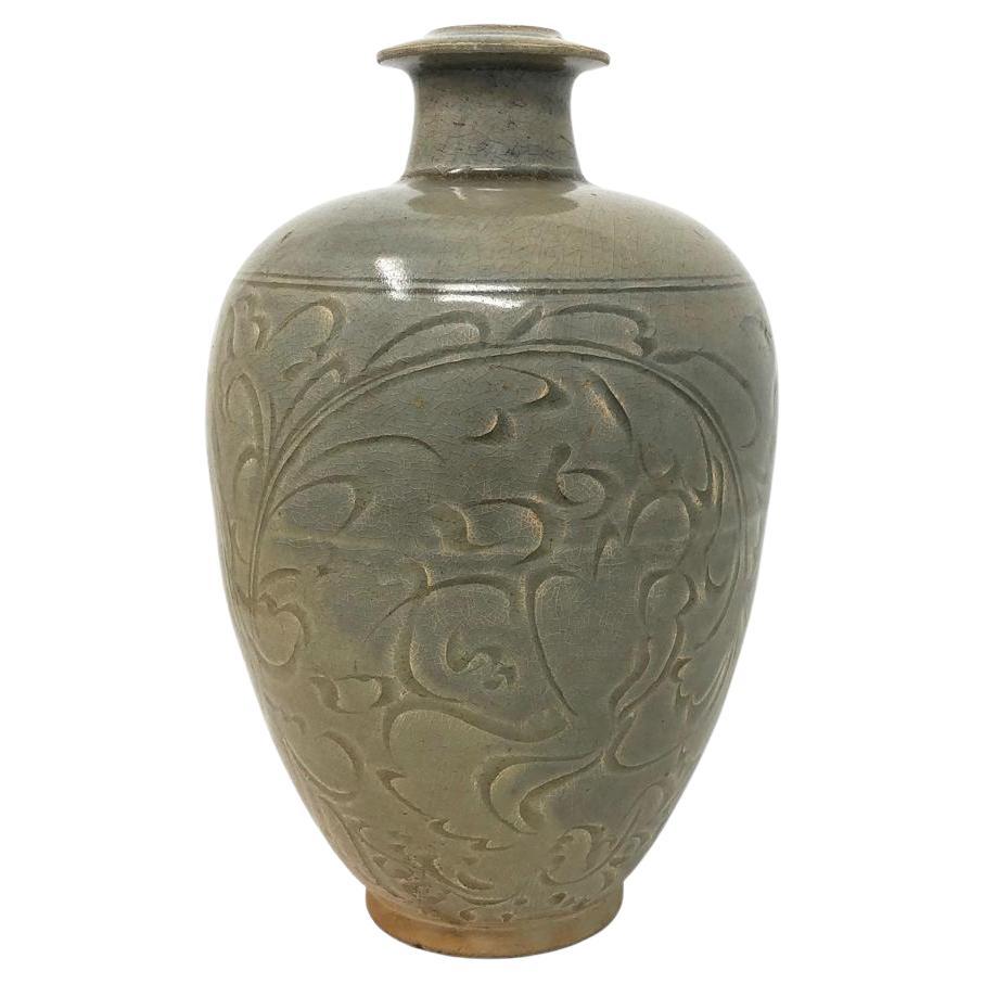 Chinese Yaozhou Celadon Ceramic Bottle Vase For Sale