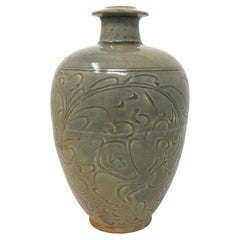 Vintage Chinese Yaozhou Celadon Ceramic Bottle Vase