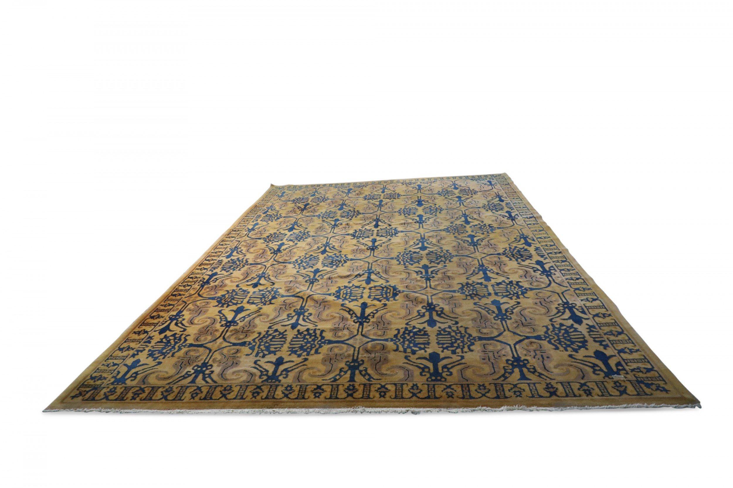 XIXe siècle Tapis chinois jaune et bleu en vente