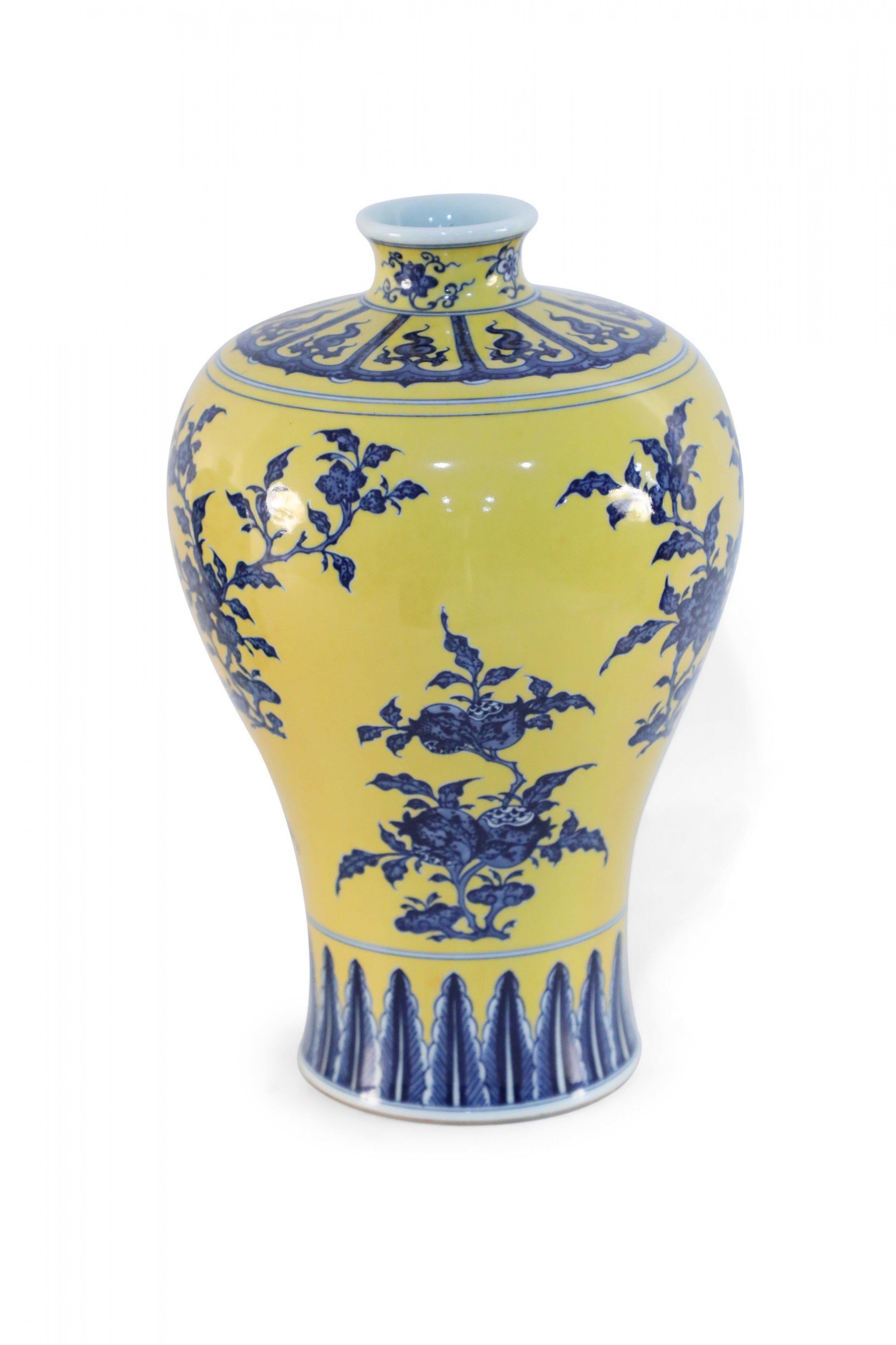 Chinese Export Chinese Yellow and Blue Floral Meiping Porcelain Vase