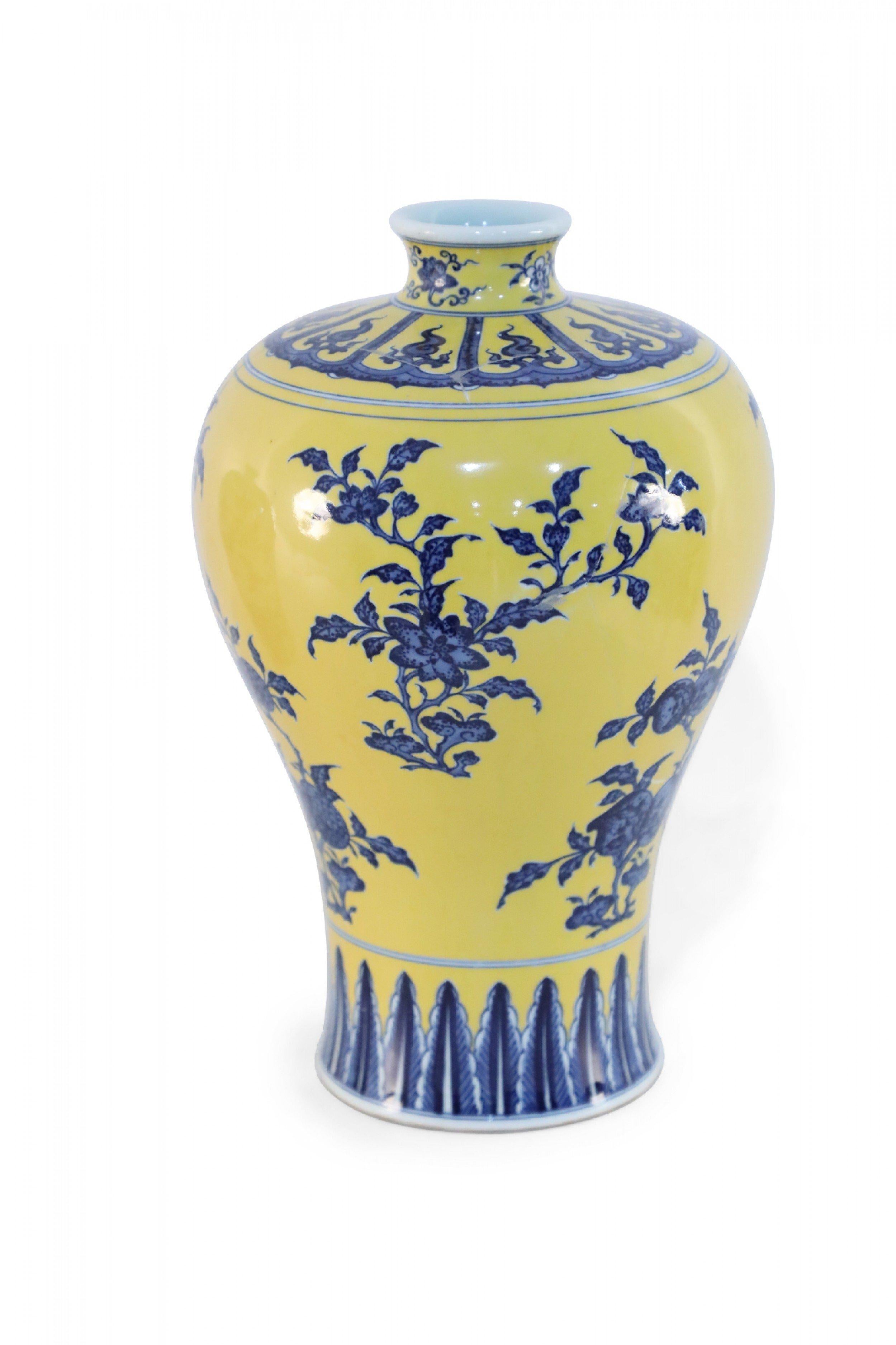 Chinese Yellow and Blue Floral Meiping Porcelain Vase 1