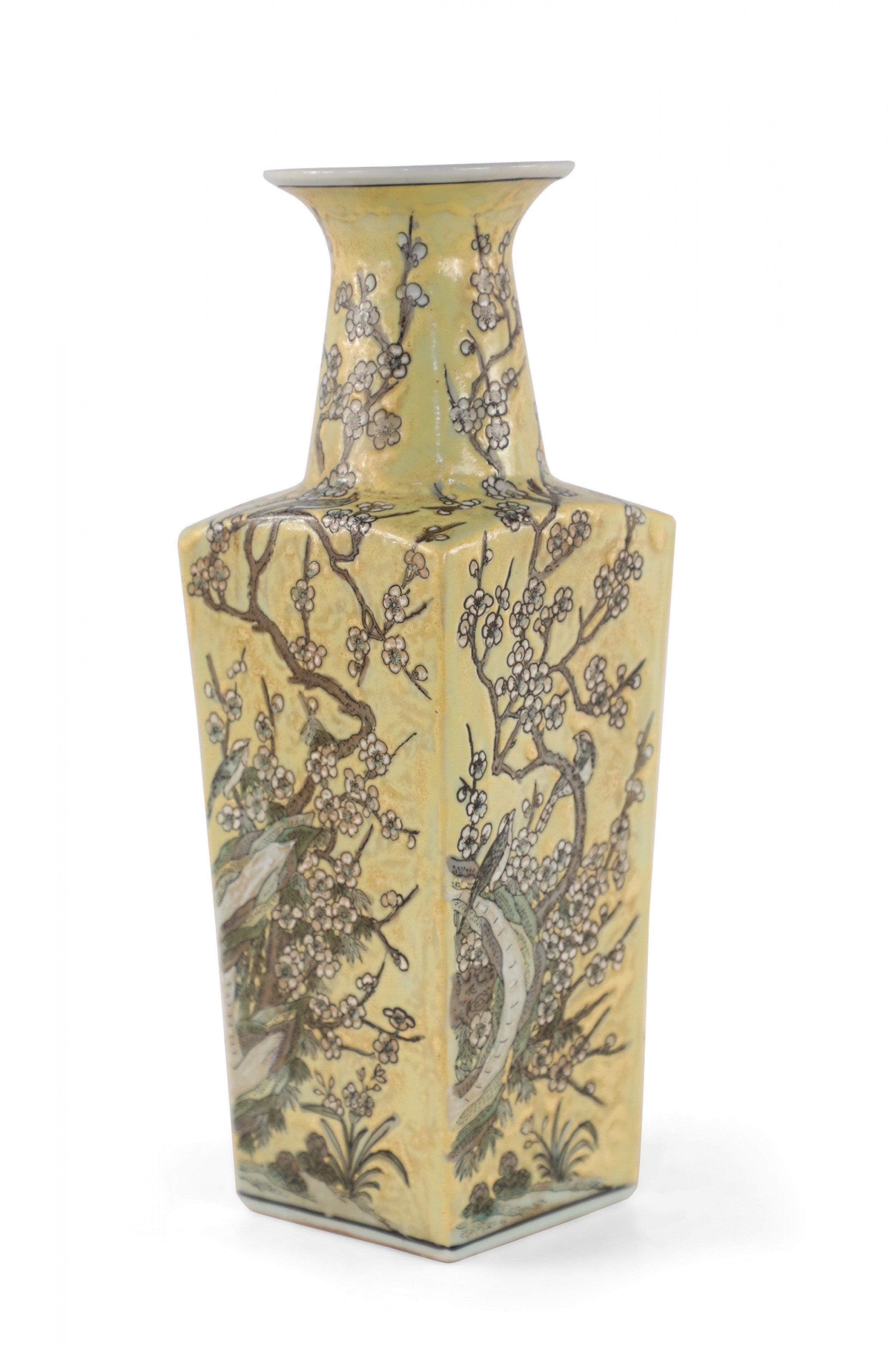 Chinese Yellow and Cherry Blossom Design Porcelain Sleeve Vase For Sale 3