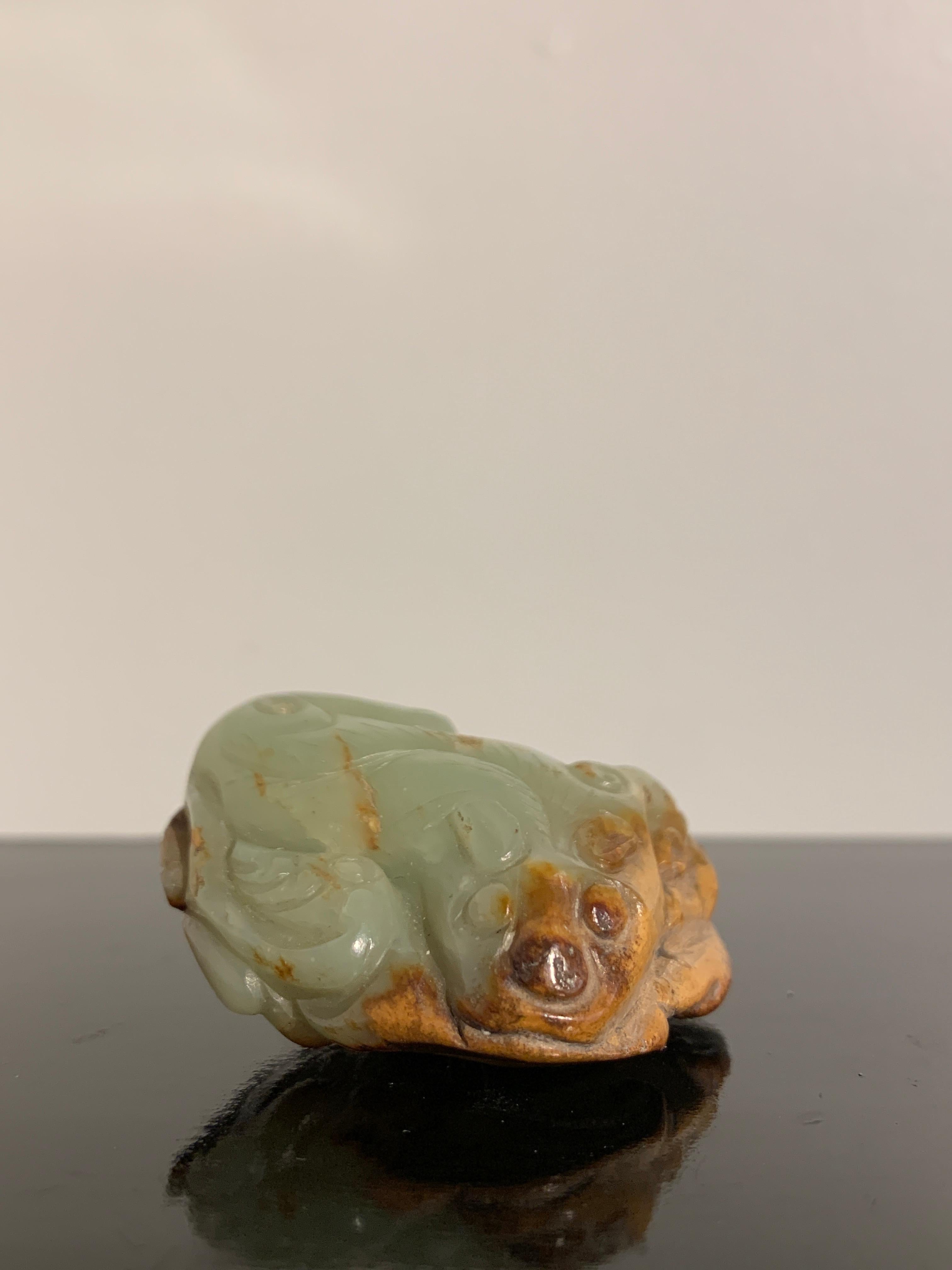 Hand-Carved Chinese Yellow and Russet Jade Mythical Beast, Ming Dynasty or Earlier For Sale