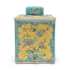 Chinese Yellow and Turquoise Famille Rose Tea Leaf Jar