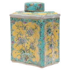 Chinese Yellow and Turquoise Famille Rose Tea Leaf Jar