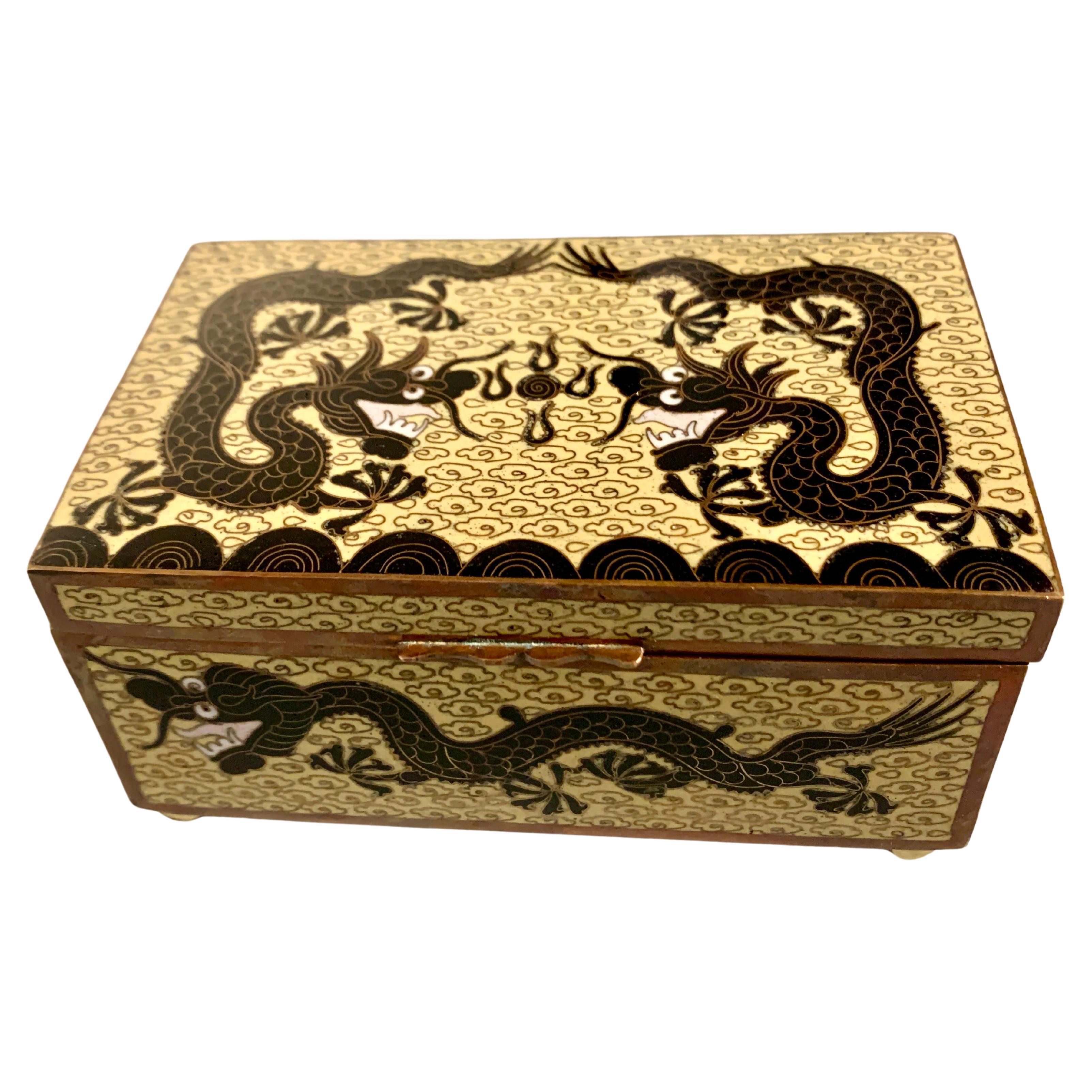 Chinese Yellow Cloisonne Dragon Box, Republic Period, circa 1920, China For Sale