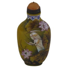 Vintage Chinese Yellow Glass Snuff Bottle Finely Hand Enamelled 4-Character Base Mark