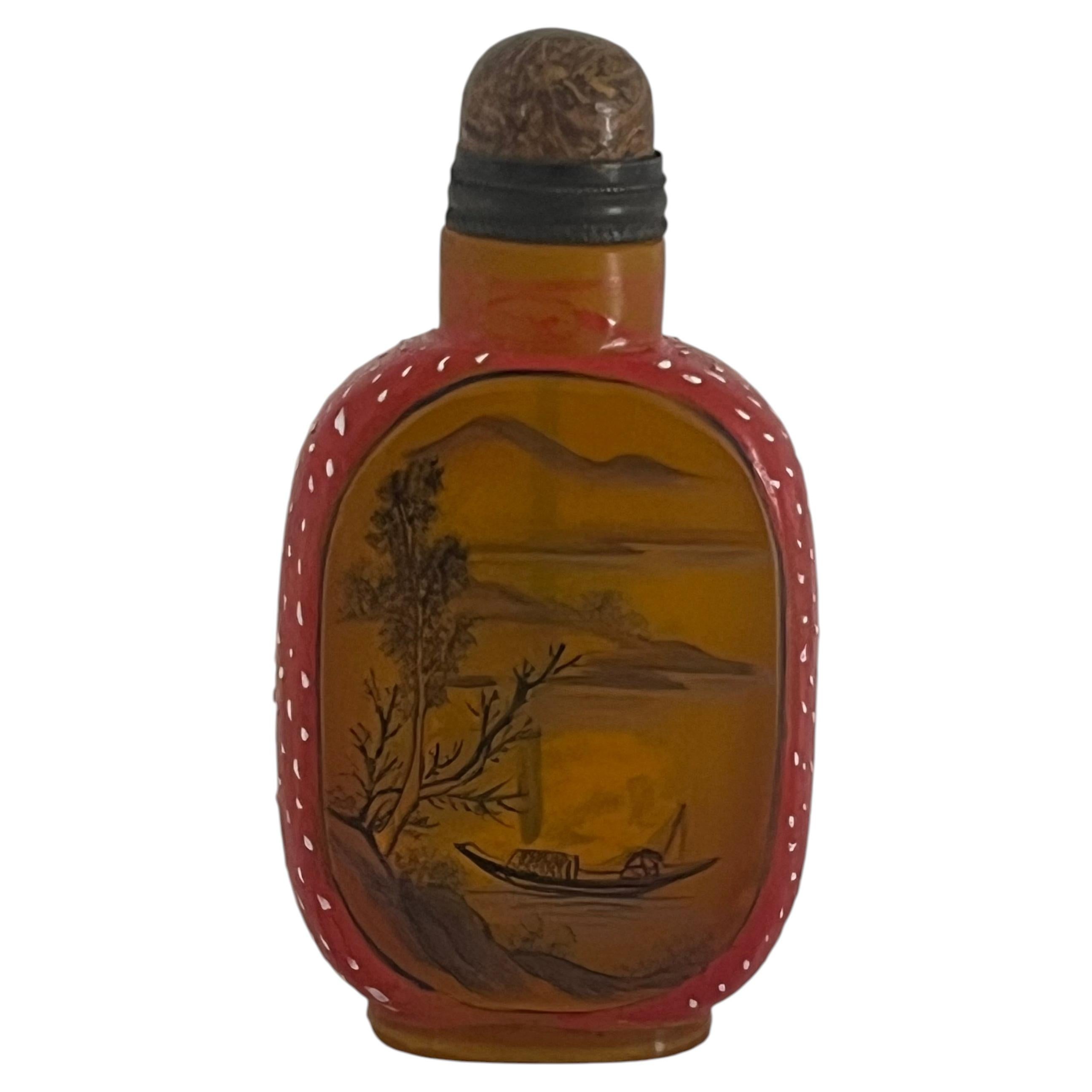 Chinese Yellow Glass Snuff Bottle Finely Hand Painted 2-Character Base Mark