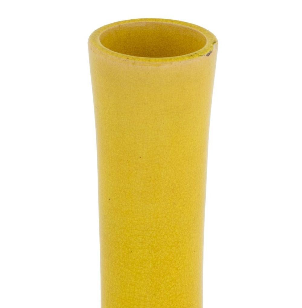 Chinese Yellow Crackle Glazed Porcelain Bottle Vase, with long tapering neck above bulbous base. 9.25
