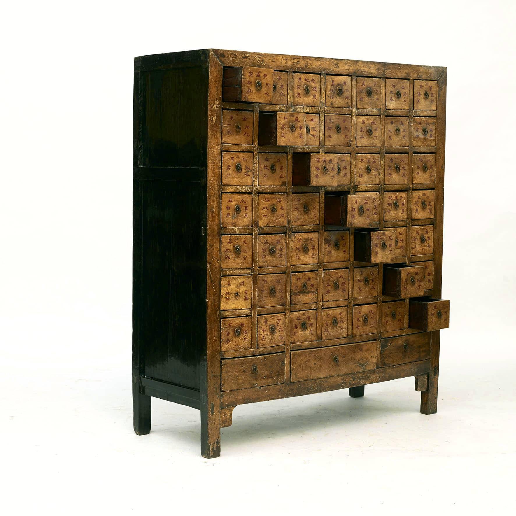 Qing Chinese Yellow Lacquer Apothecary Cabinet, 52 Drawers