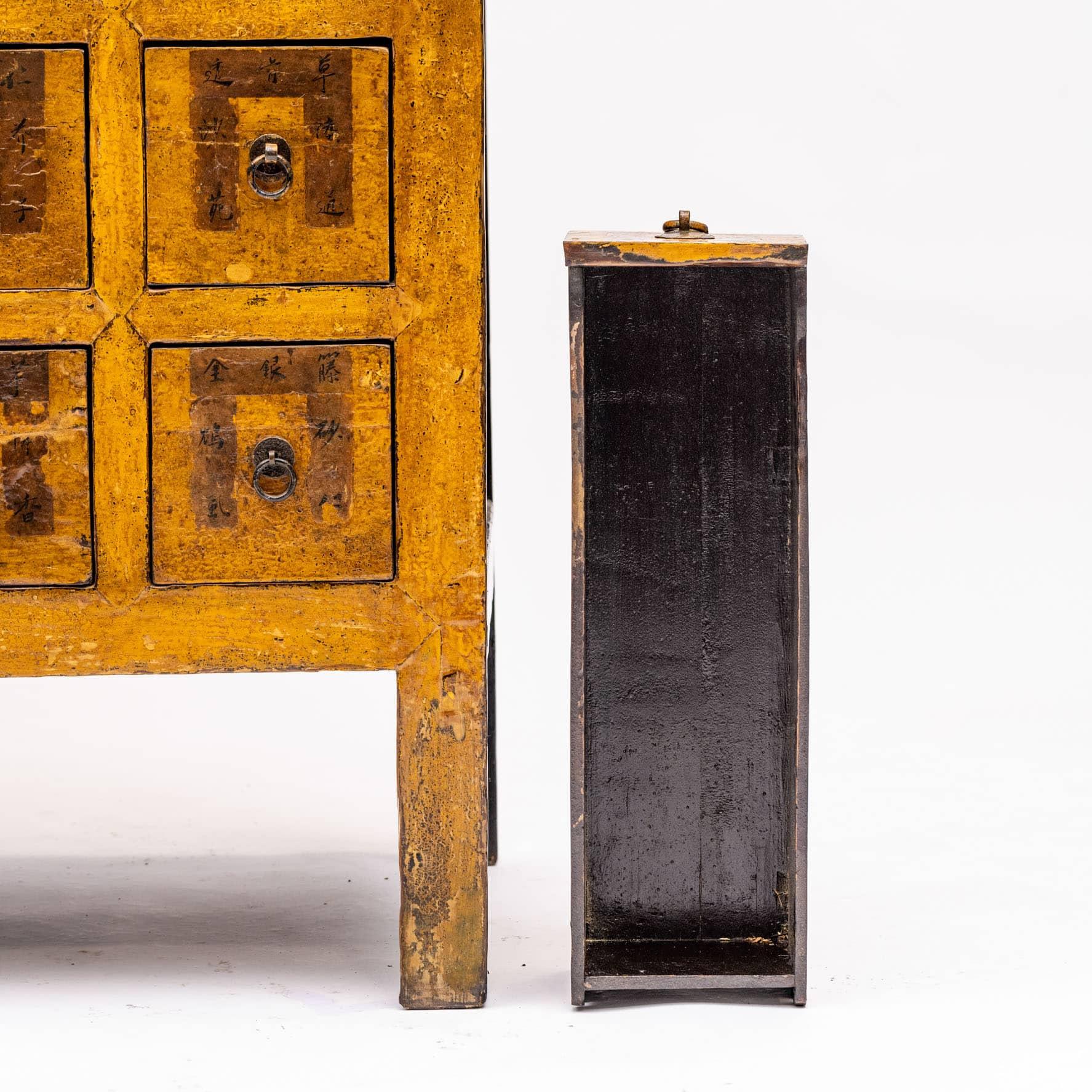19th Century Chinese Yellow Lacquer Apothecary Cabinet c 1860