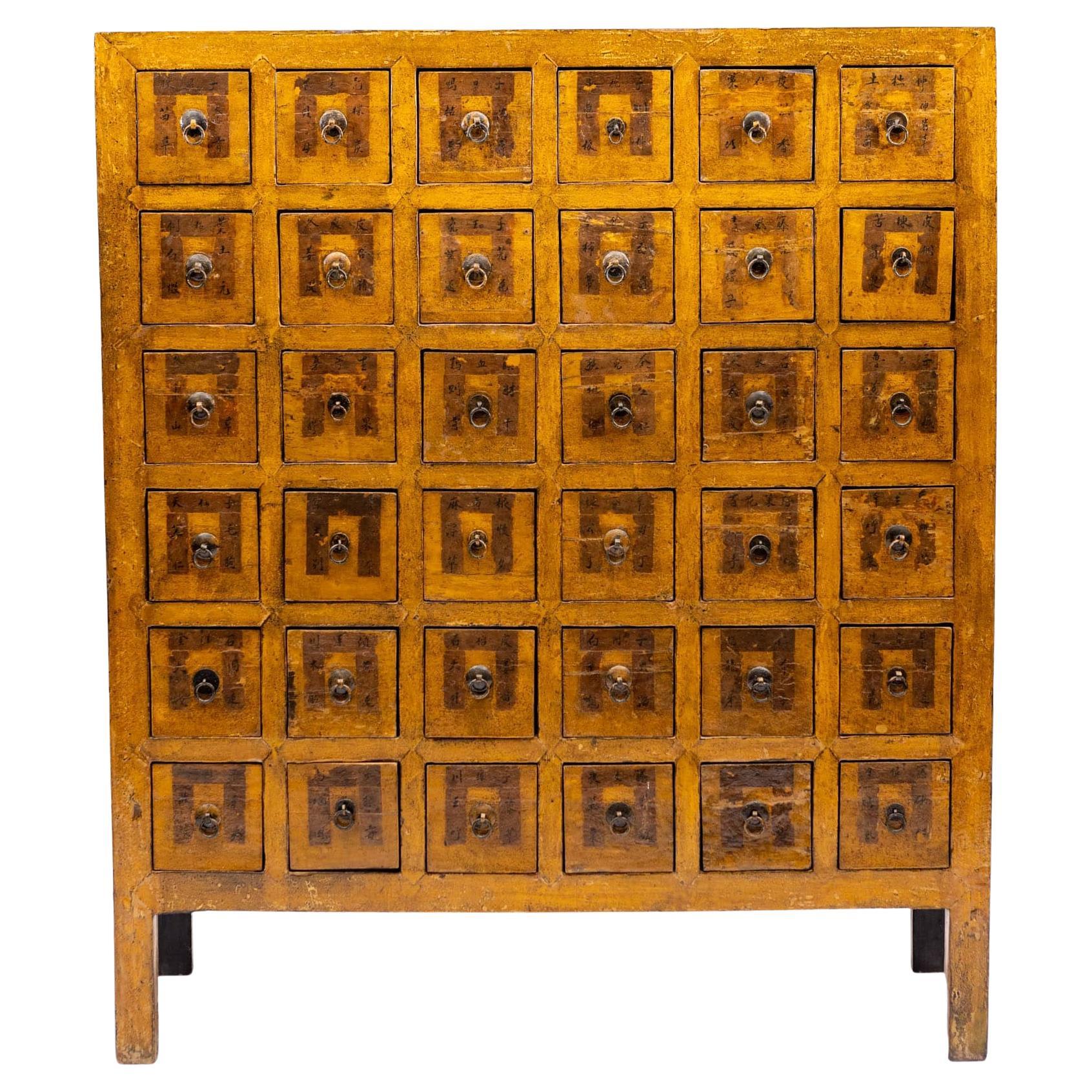 Chinese Yellow Lacquer Apothecary Cabinet c 1860