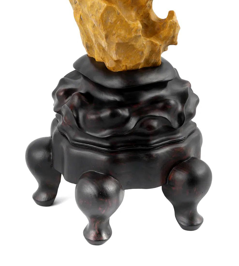 Chinese Yellow Scholar Taihu Stone on Wood Stand For Sale 6