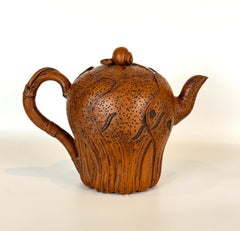 Chinese Yixing Clay Teapot, with Shaped Bok Choy Leaf Body & Snail Finial