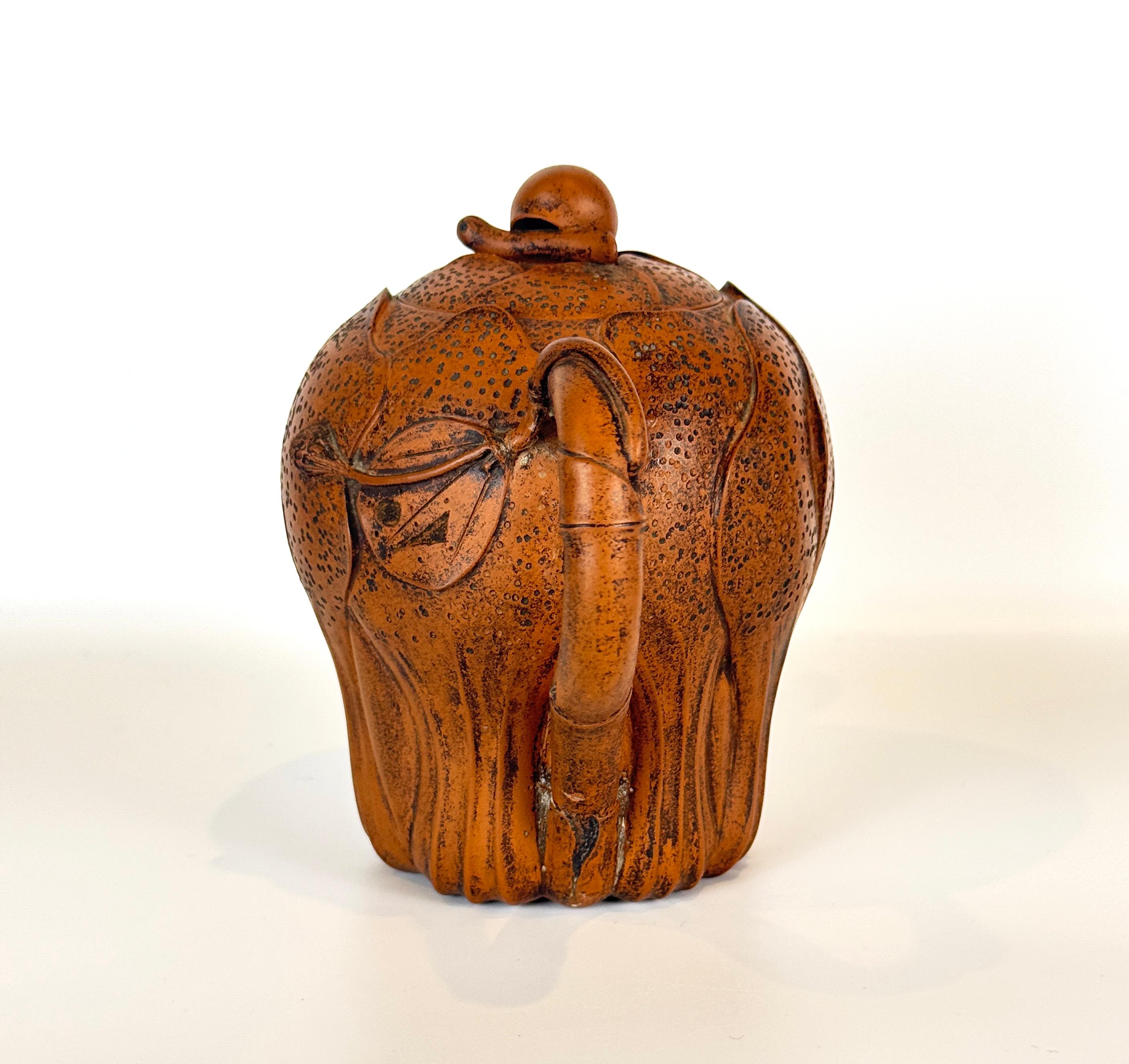 Chinese Yixing Clay Teapot, with Shaped Bok Choy Leaf Body & Snail Finial For Sale 1