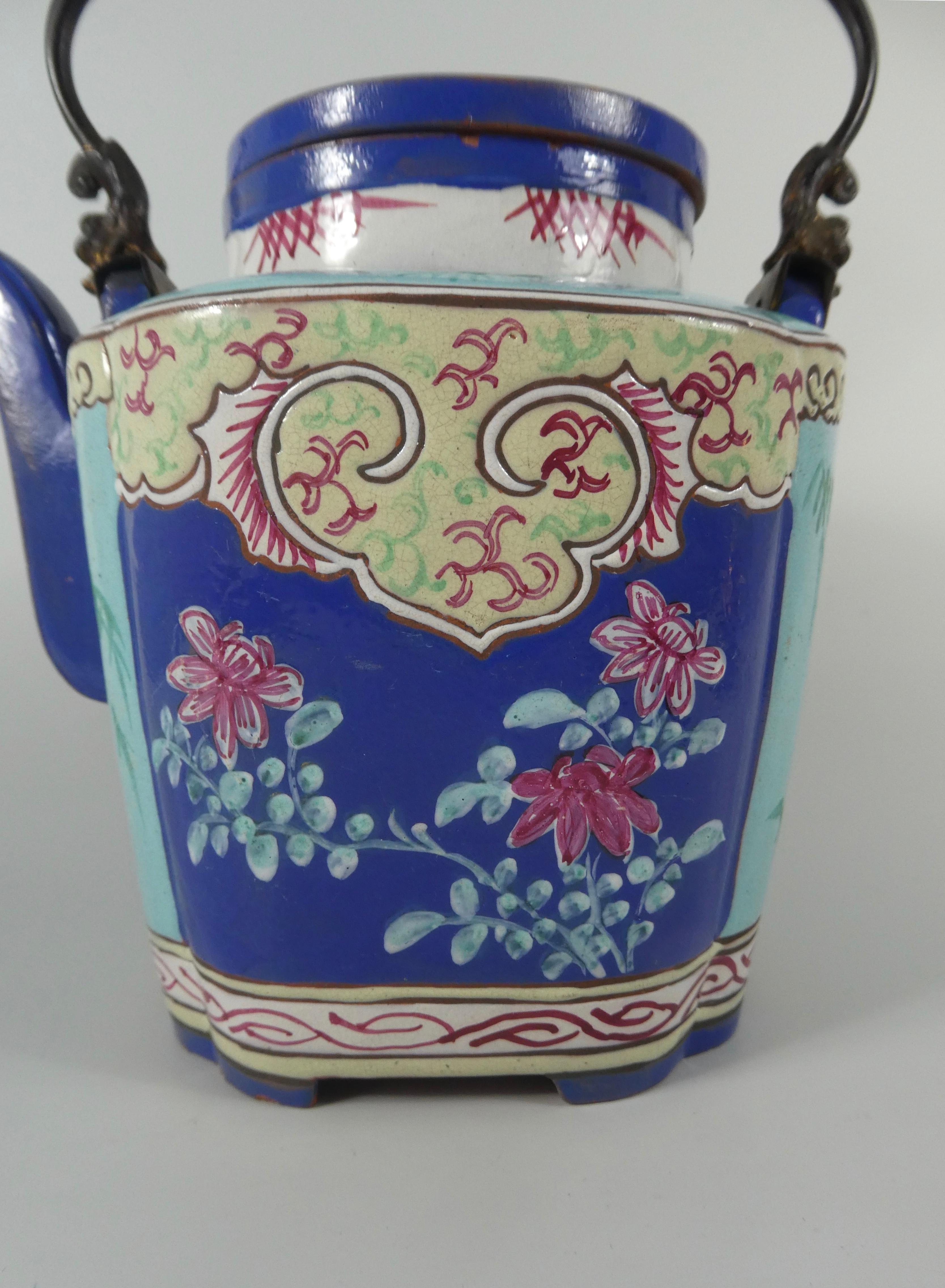 Stoneware Chinese Yixing Enameled Teapot and Cover, 19th Century, Qing Dynasty For Sale