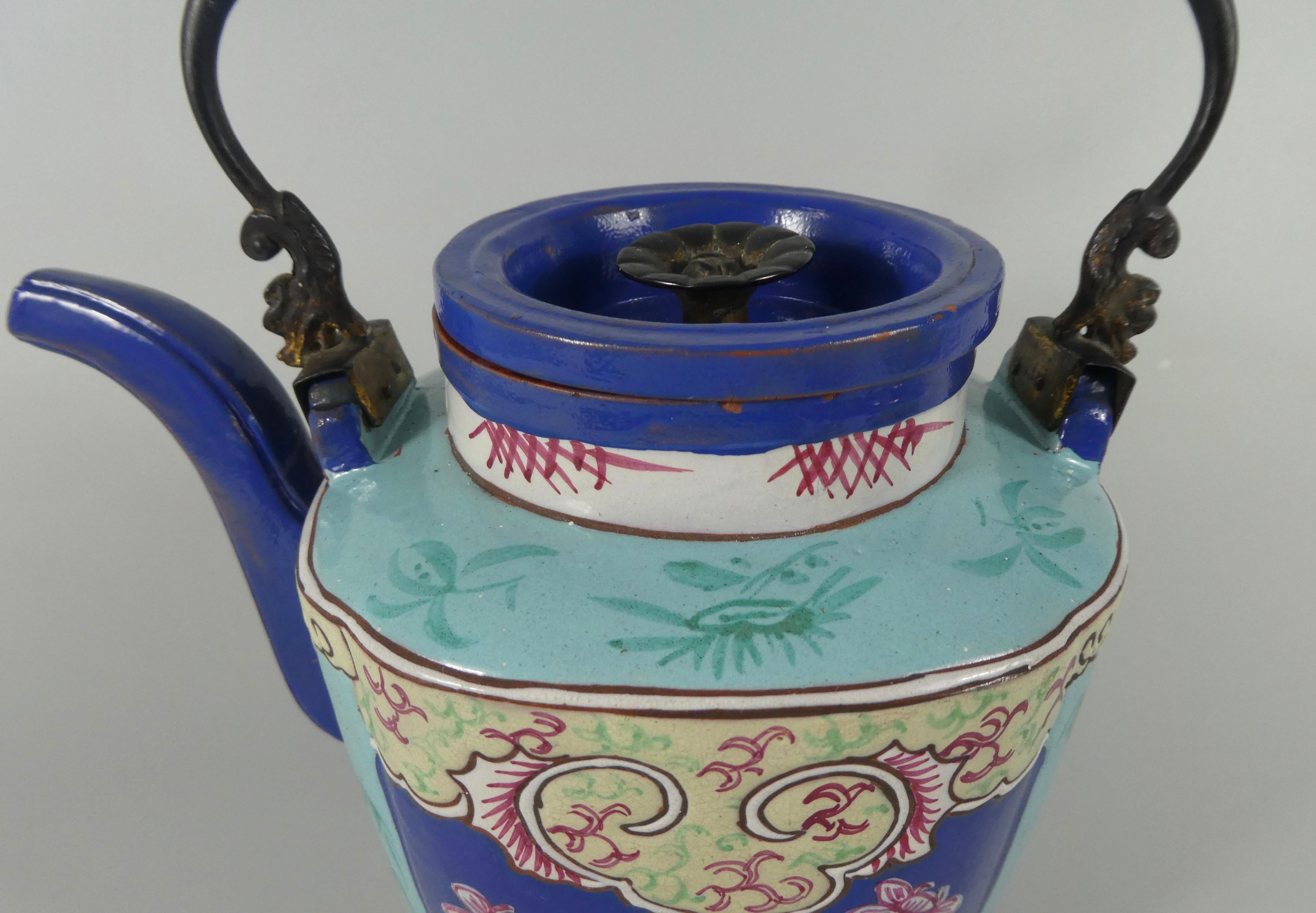 Chinese Yixing Enameled Teapot and Cover, 19th Century, Qing Dynasty For Sale 1