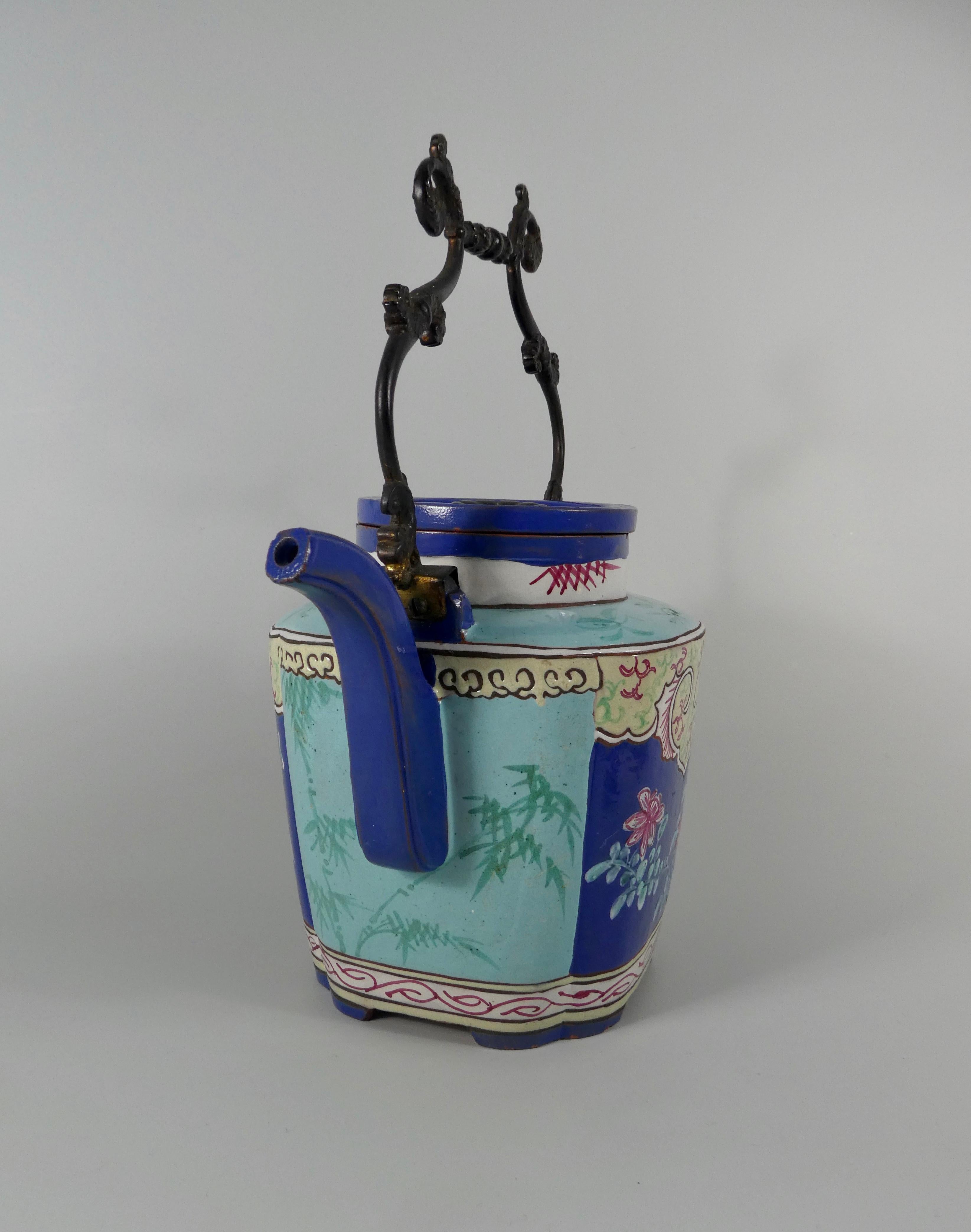 Chinese Yixing Enameled Teapot and Cover, 19th Century, Qing Dynasty For Sale 2