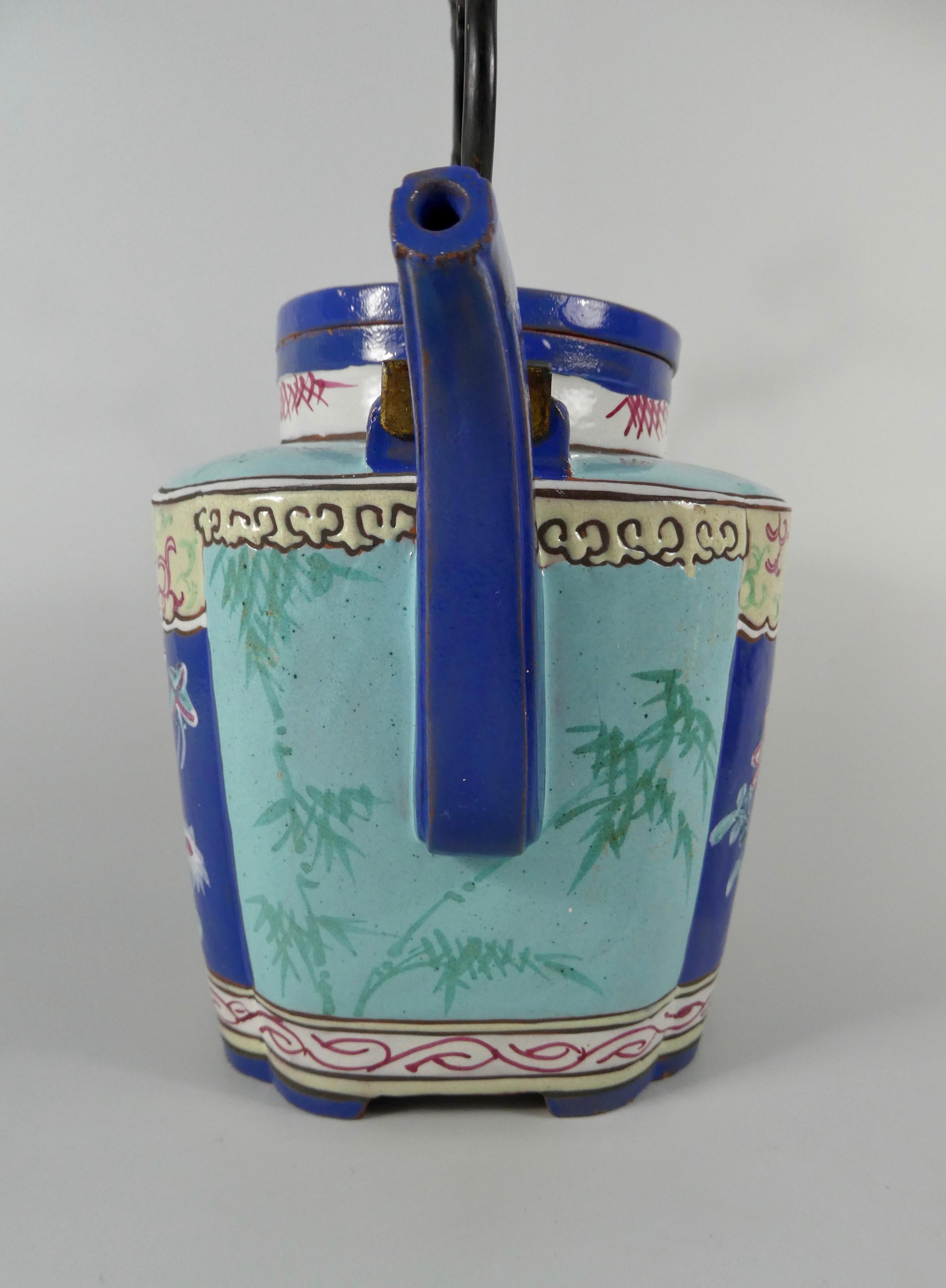 Chinese Yixing Enameled Teapot and Cover, 19th Century, Qing Dynasty For Sale 3