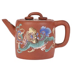 Chinese Yixing Teapot with Painted Enamel Designs Signed