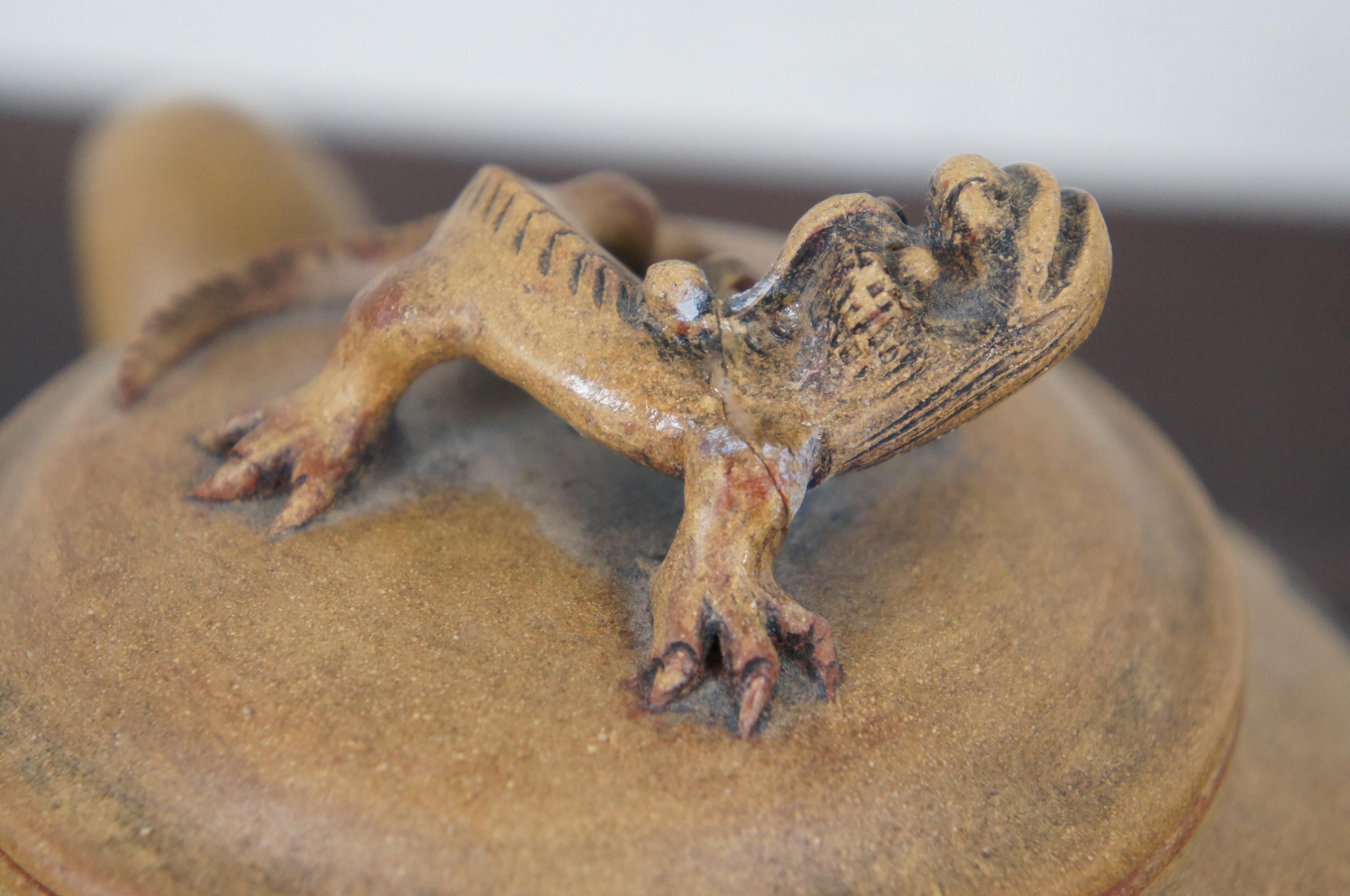 Chinese Yixing Zisha Marked Clay Teapot Gecko Lizard Landscape Footed Figural 6