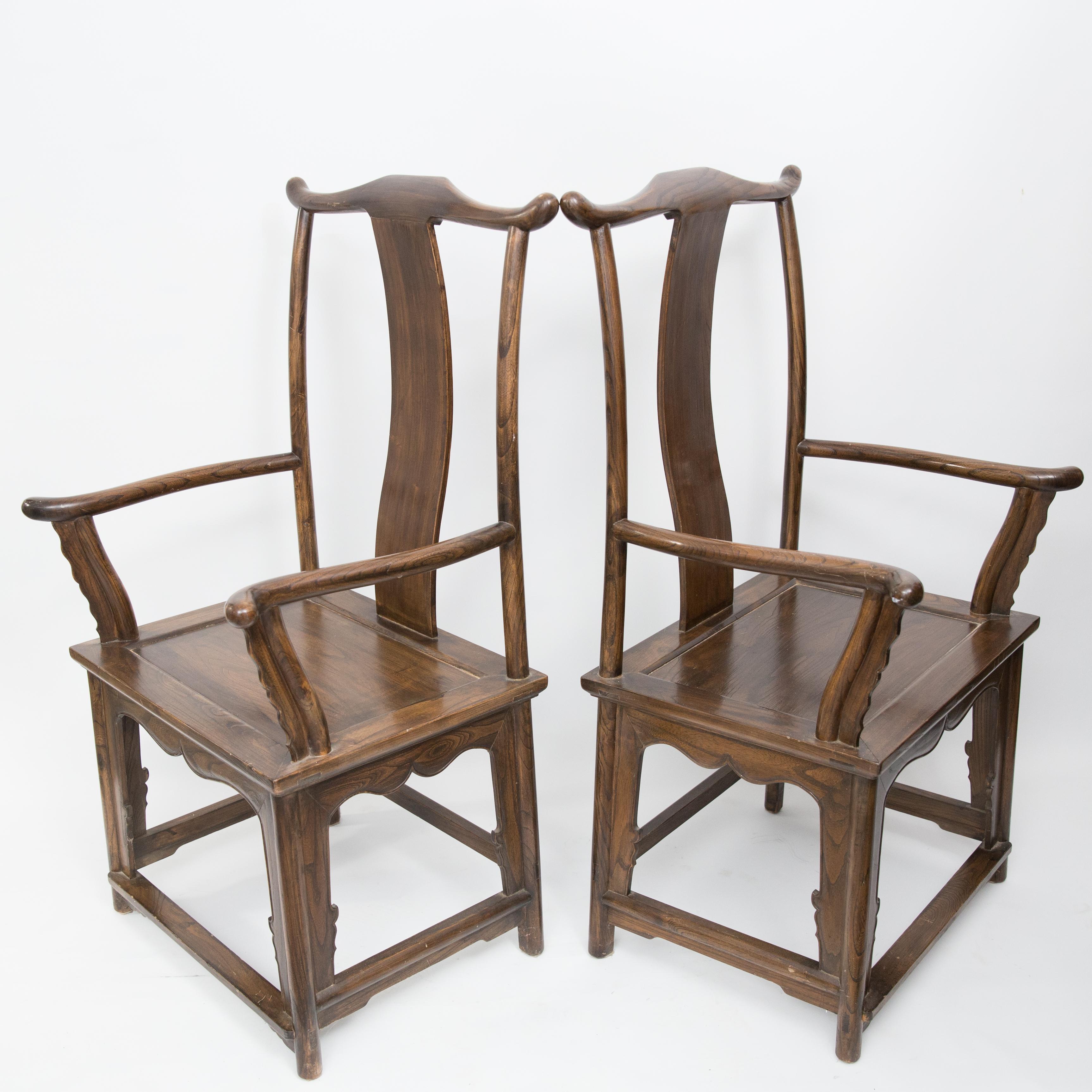 Ming Chinese Yolk High Back Exotic Wood Antique Armchairs