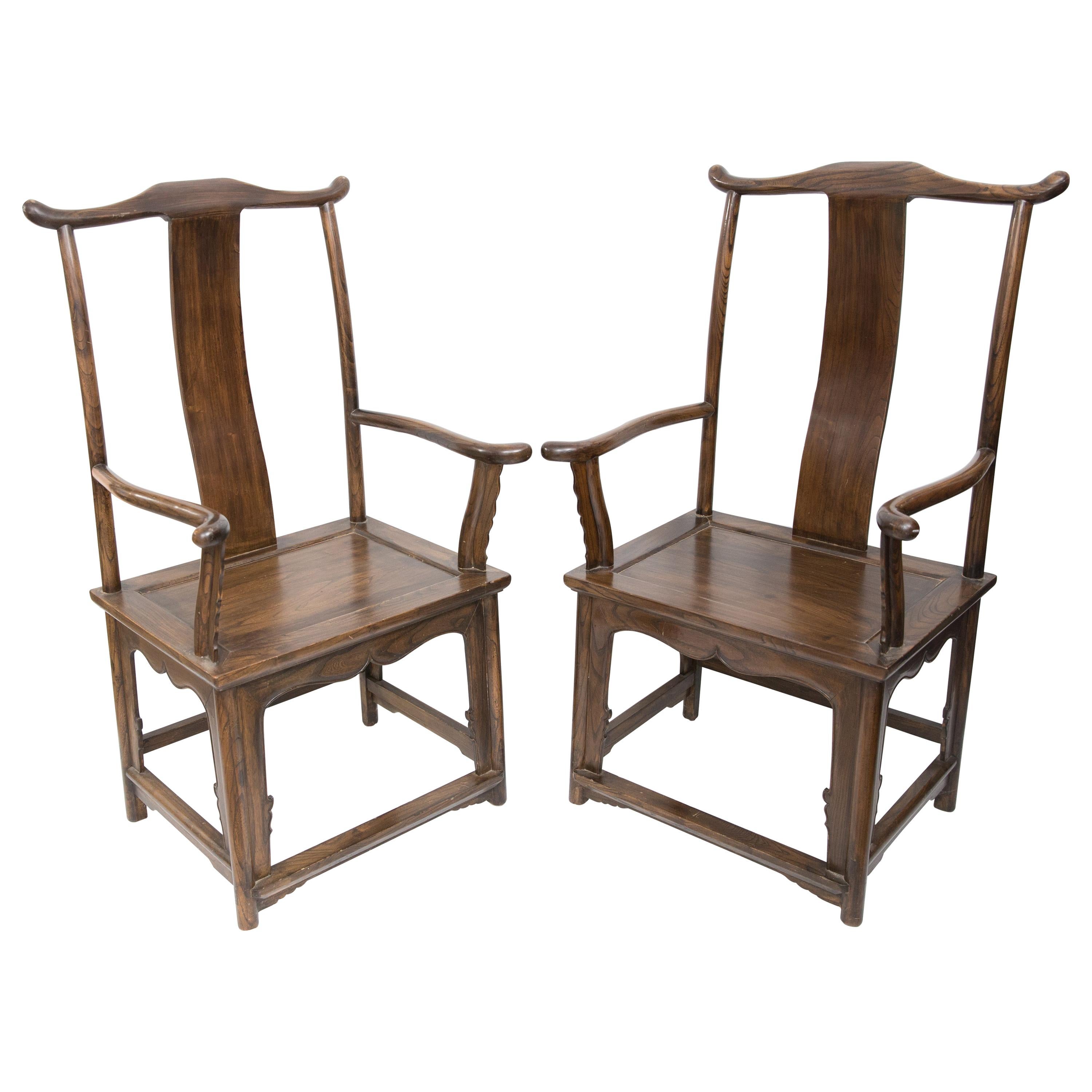 Chinese Yolk High Back Exotic Wood Antique Armchairs