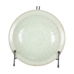 Chinese Yuan Celadon Fluted Edge Green Glaze Plate