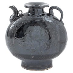 Chinese Yuan Cizhou Black Glazed Moon Ewer