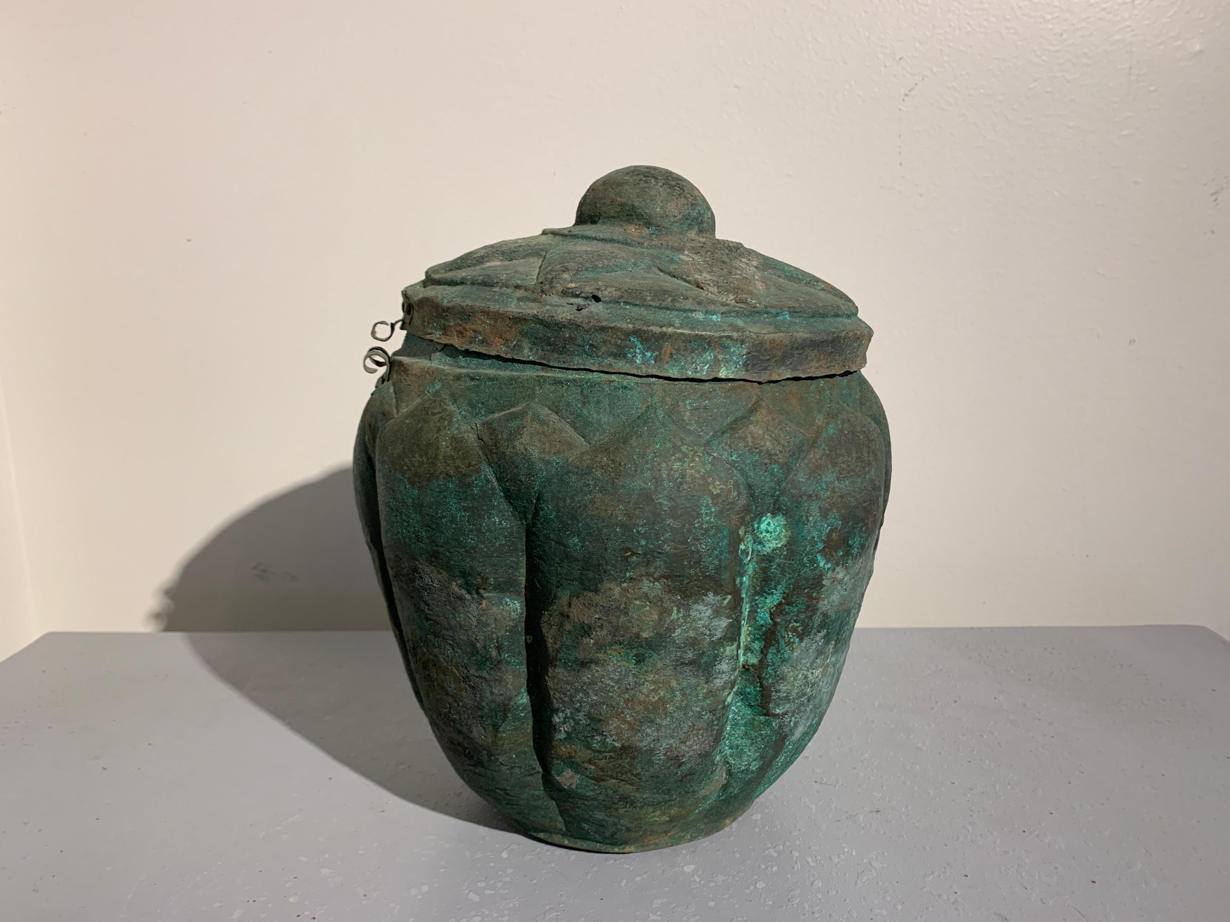 Ming Chinese Yuan Dynasty Bronze Lotus Jar, 14th Century, China