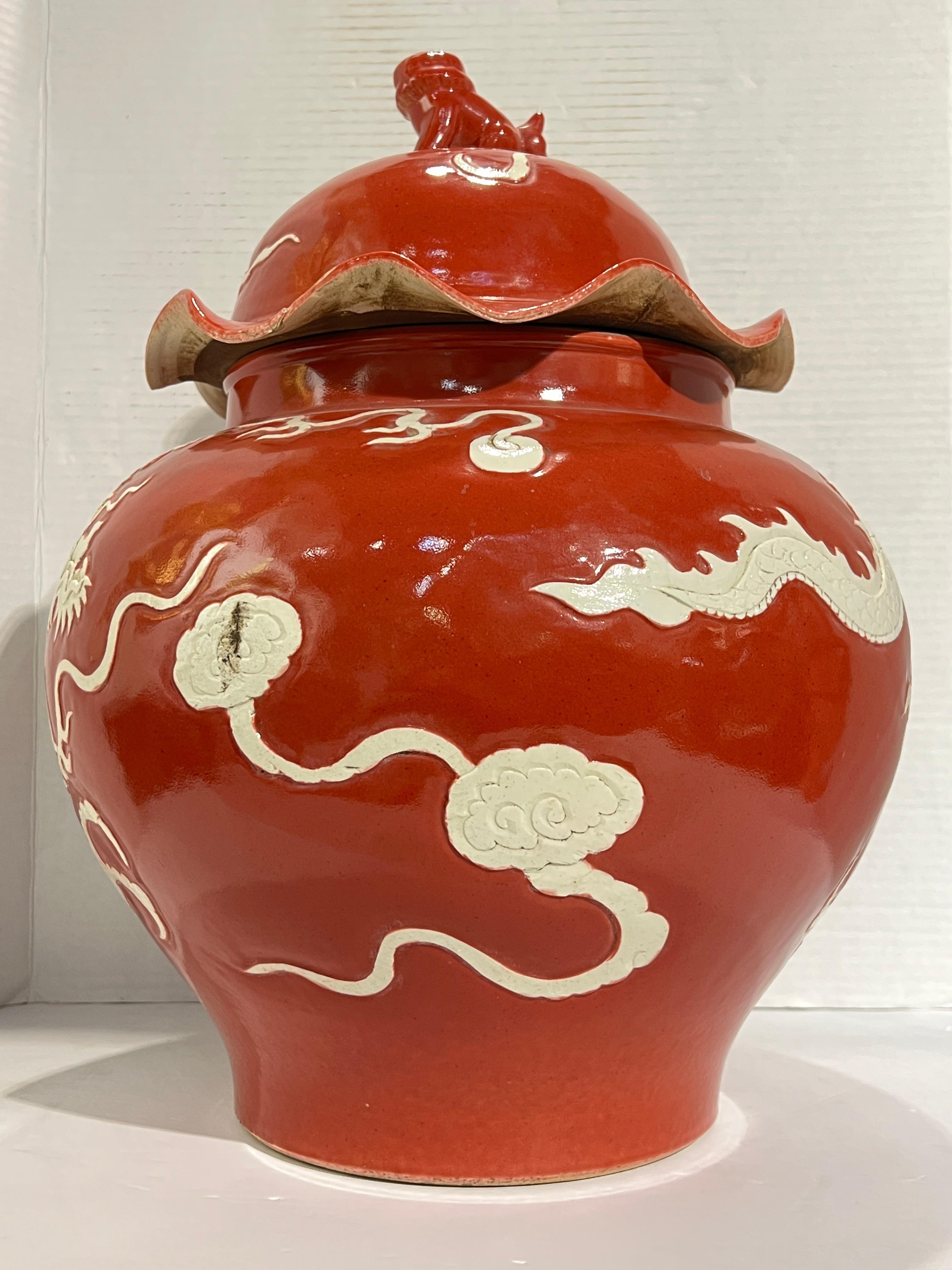 Jarra / Olla Roja Esmaltada Estilo Dinastía Yuan China Chino en venta