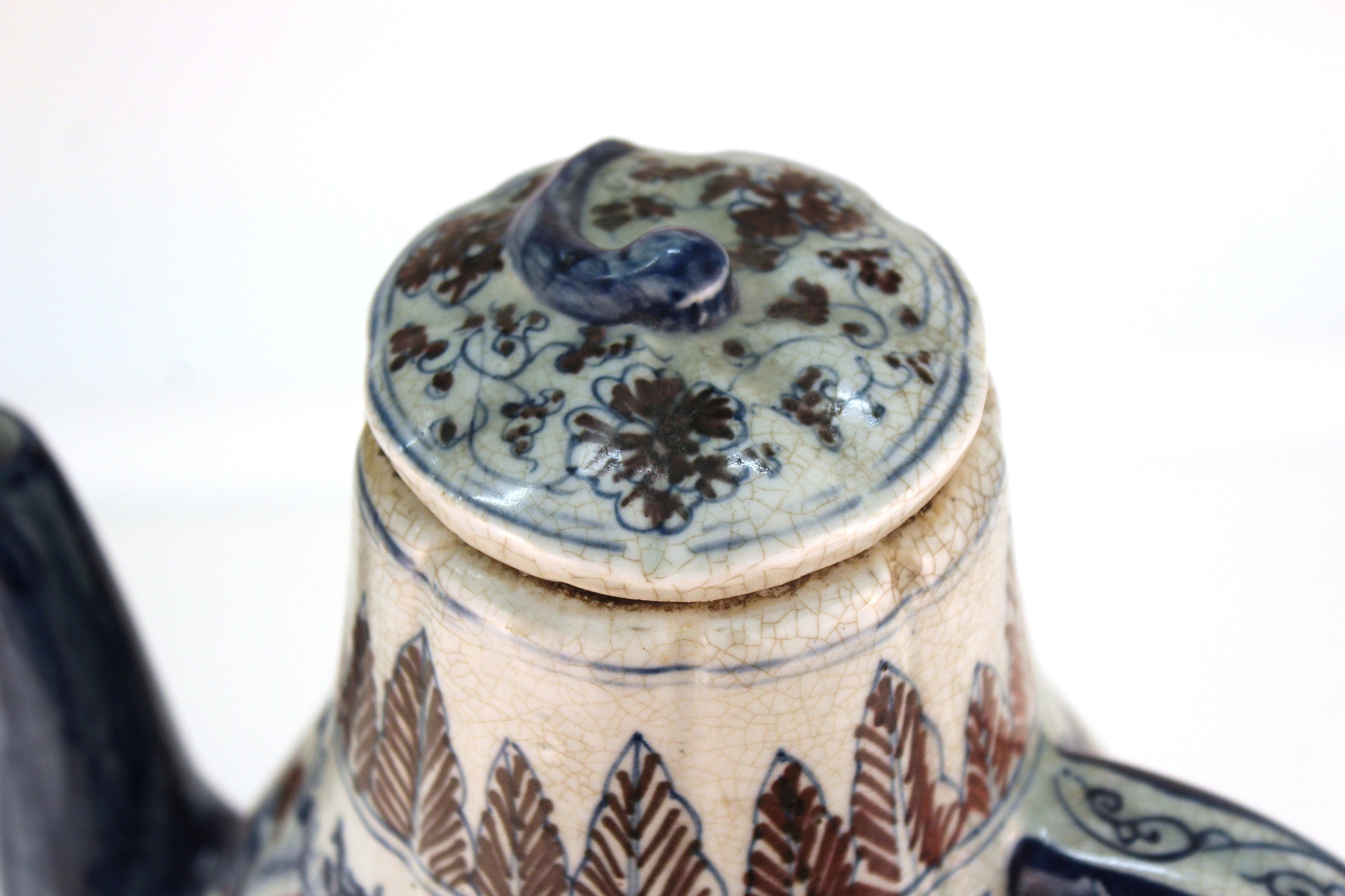 20th Century Chinese Yuan Dynasty Style Underglaze Blue & Iron Oxide Red Porcelain Wine Ewer