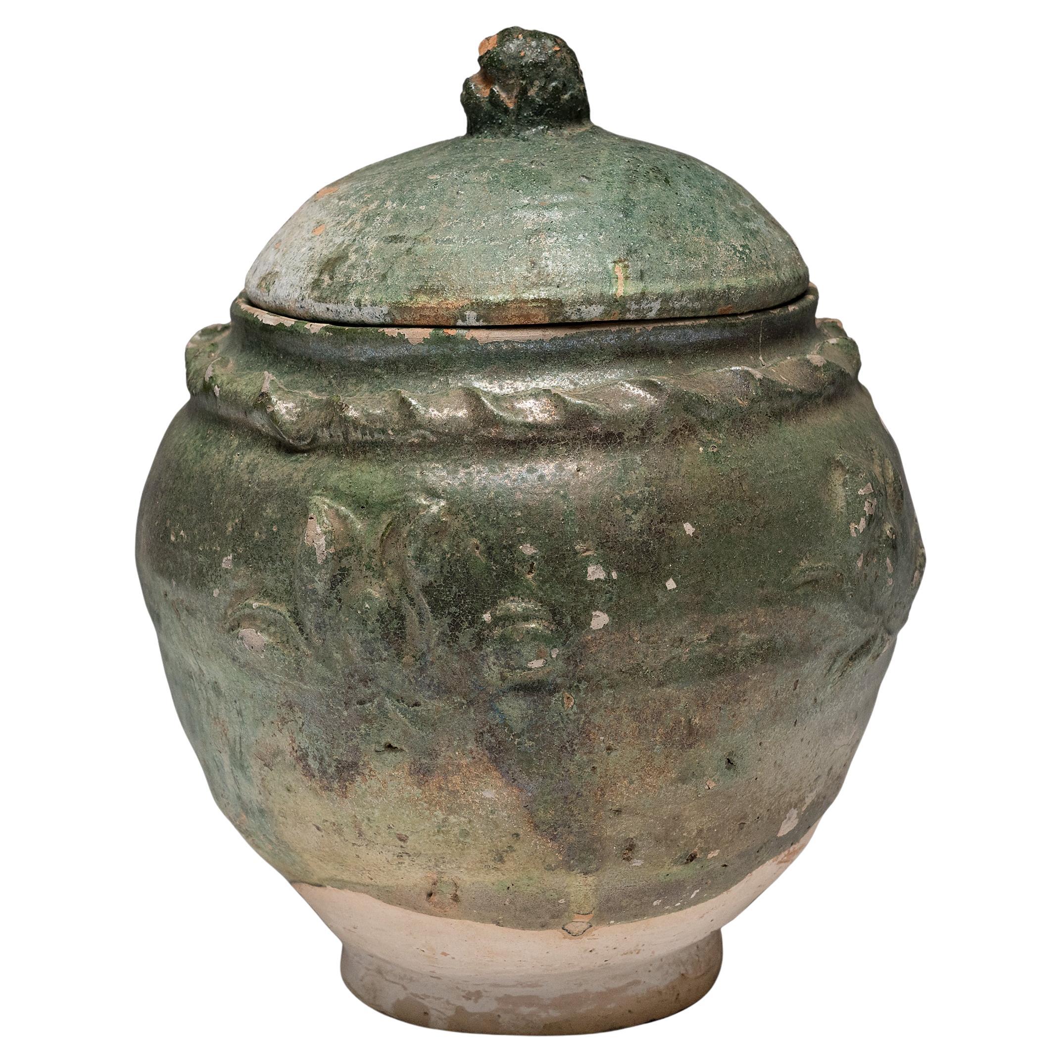 Jarre à lotus chinoise à glaçure verte Yuan, c. 1350