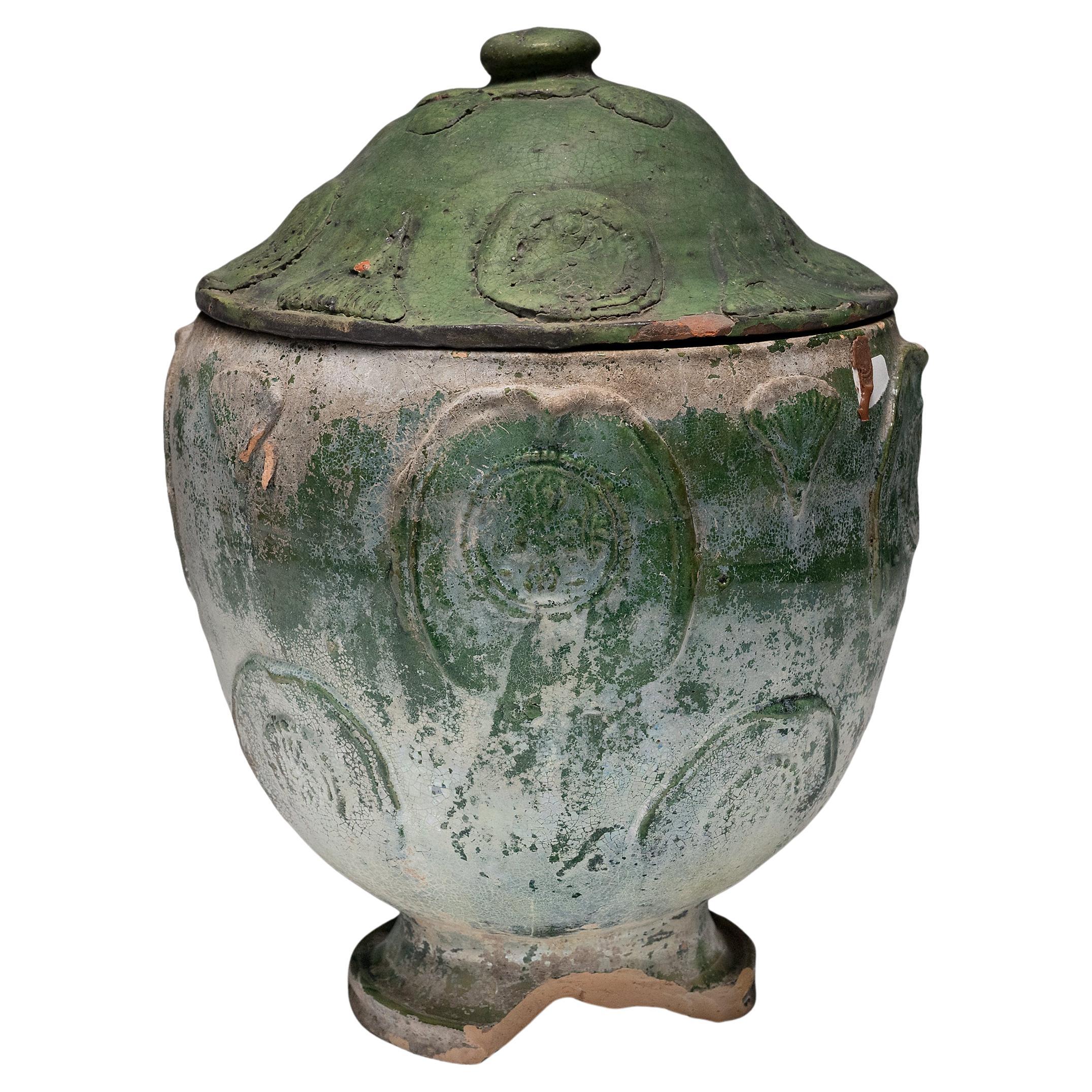 Jarre à lotus chinoise à glaçure verte Yuan, c. 1350