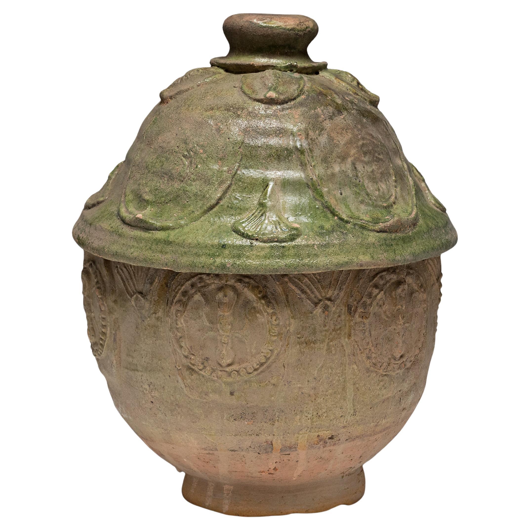 Jarre à lotus chinoise à glaçure verte Yuan, c. 1350