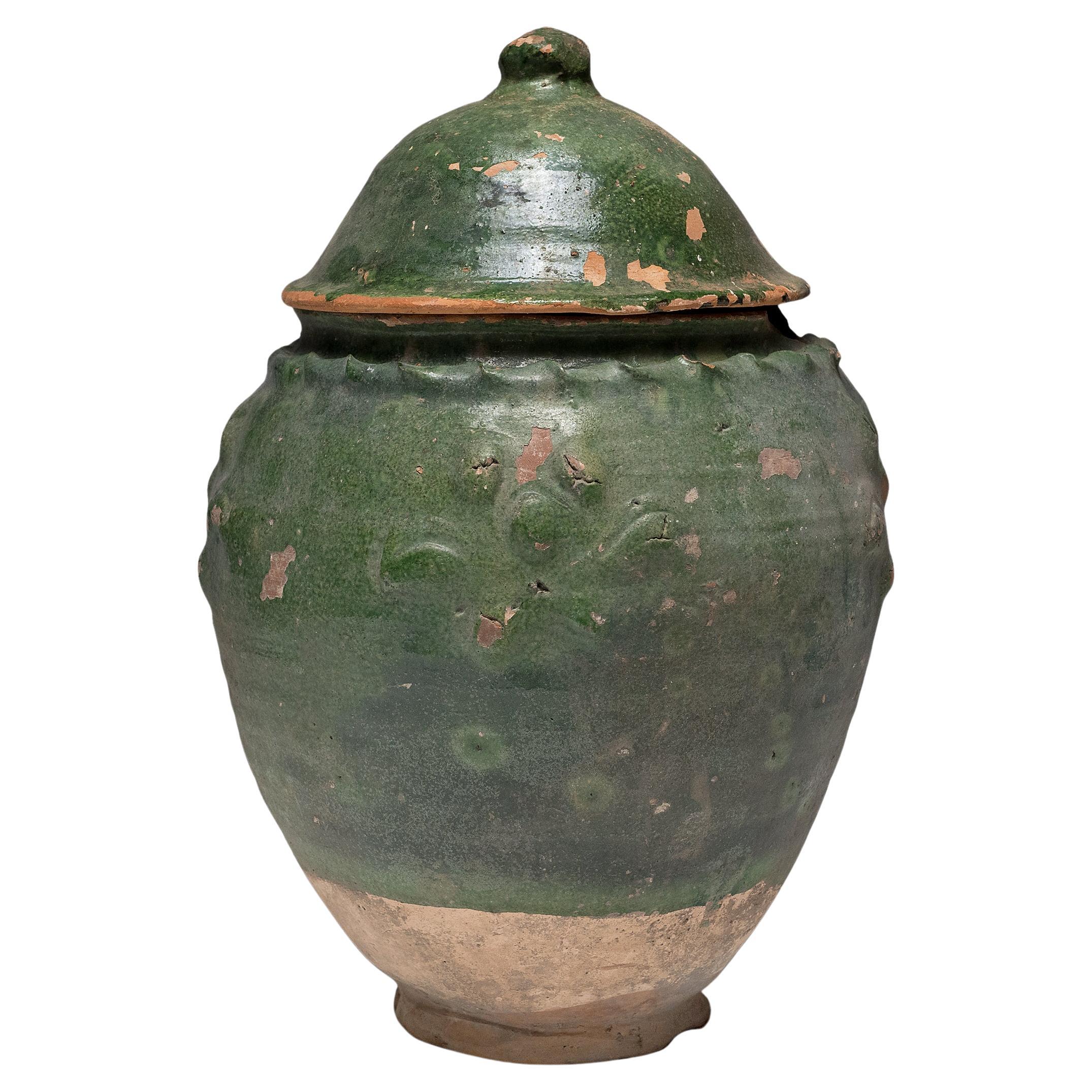Jarre à lotus chinoise à glaçure verte Yuan, c. 1350