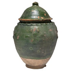 Chinese Yuan Green Glazed Lotus Jar, c. 1350