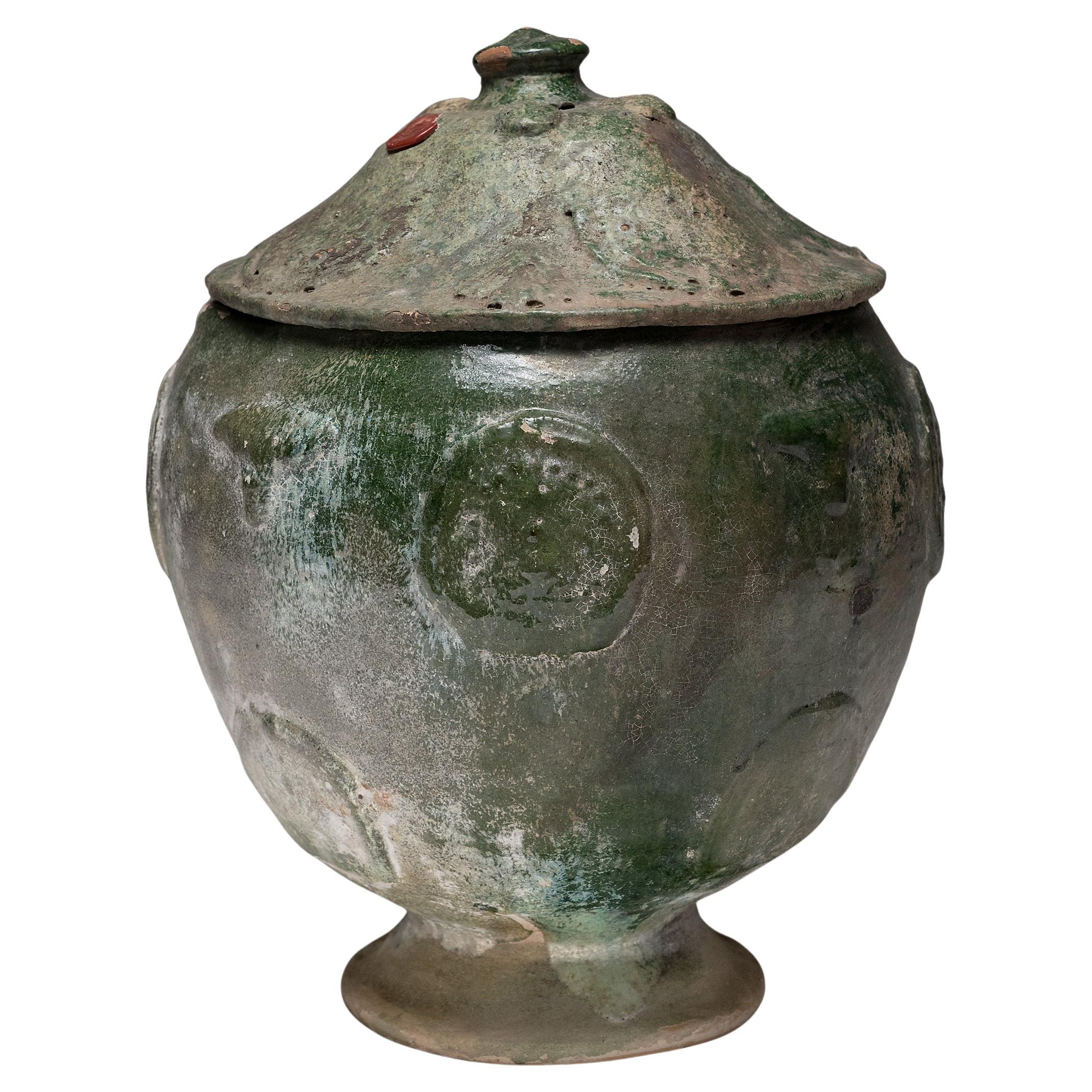 Jarre à offrandes chinoise à glaçure verte Yuan, c. 1350 en vente