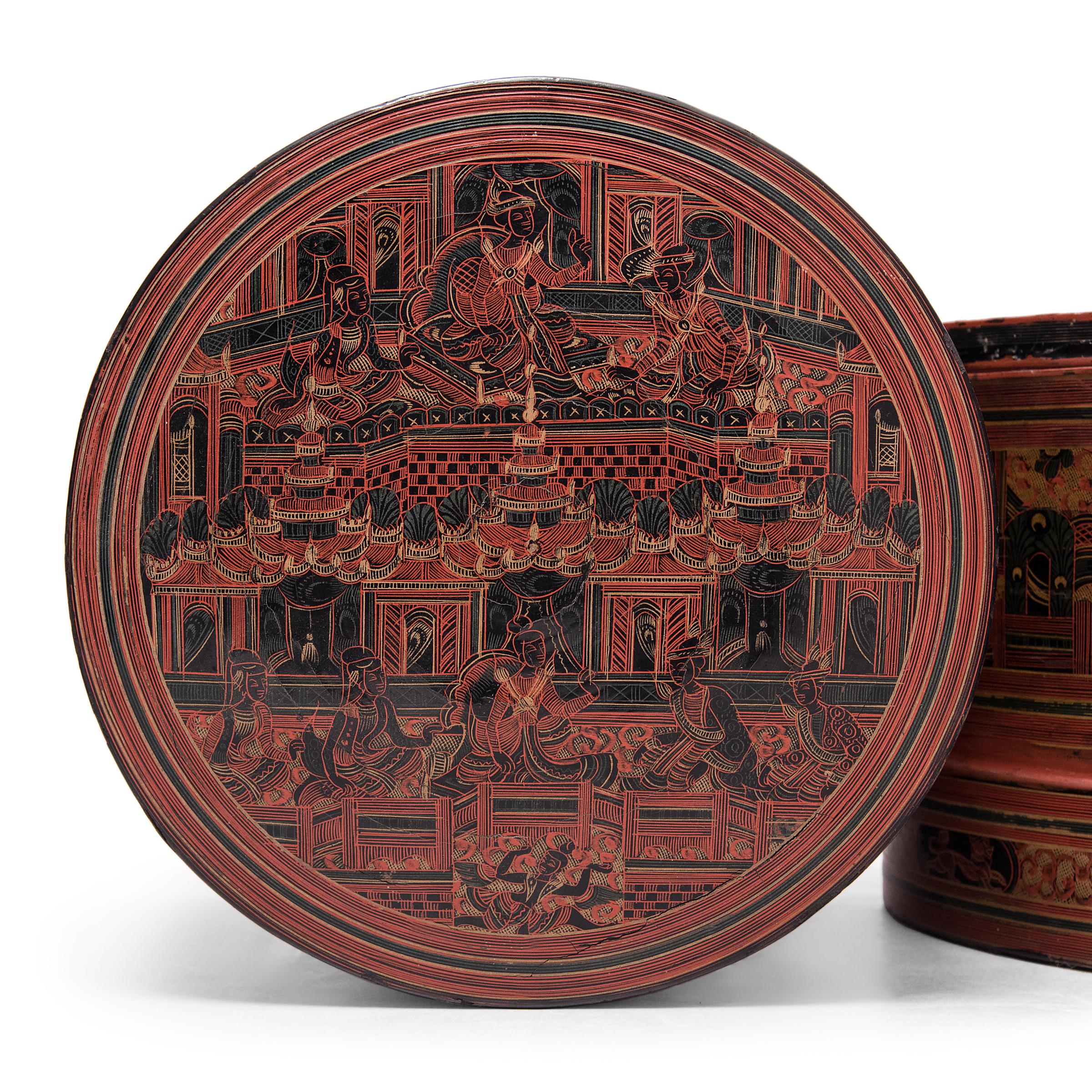 Burmese Yun Lacquer Betel Box, c. 1900 In Good Condition In Chicago, IL