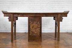 Chinese Zhejiang Vintage Low-Relief Wall Plaque Depicting a Celestial Guardian