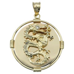 Pendentif Cercle Dragon du Zodiac chinois avec diamant en or jaune 14 carats