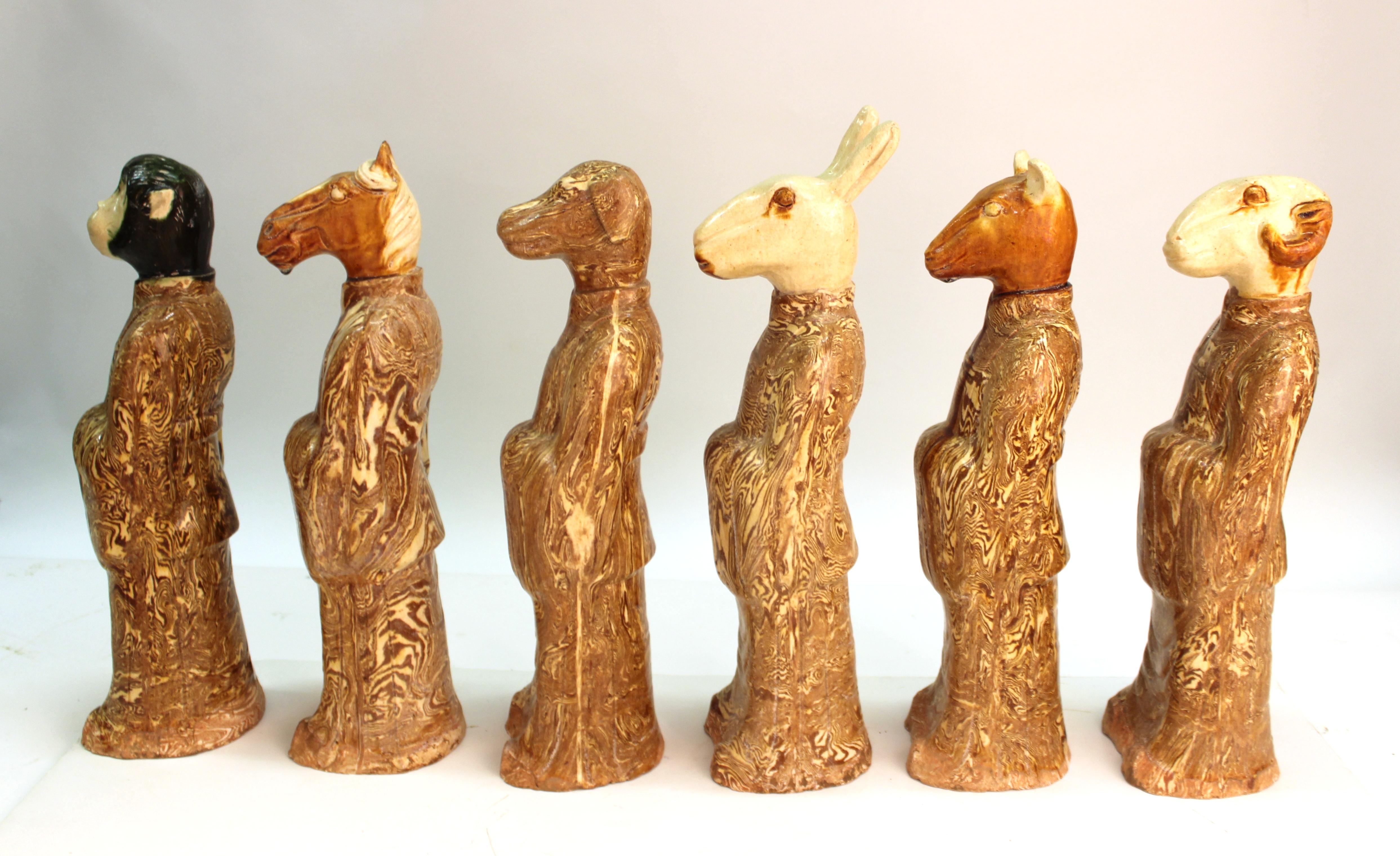 Chinese Export Chinese Zodiac Figures in Glazed Clay