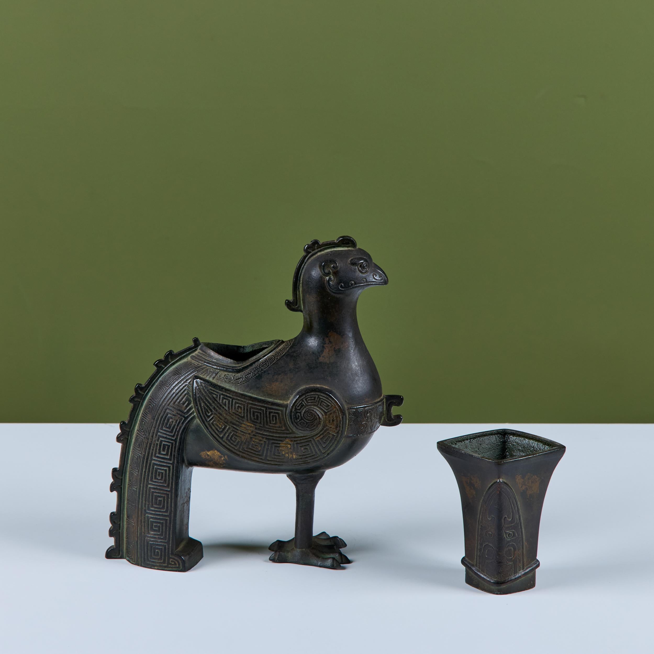 Folk Art Chinese Zun Rooster Vessel For Sale