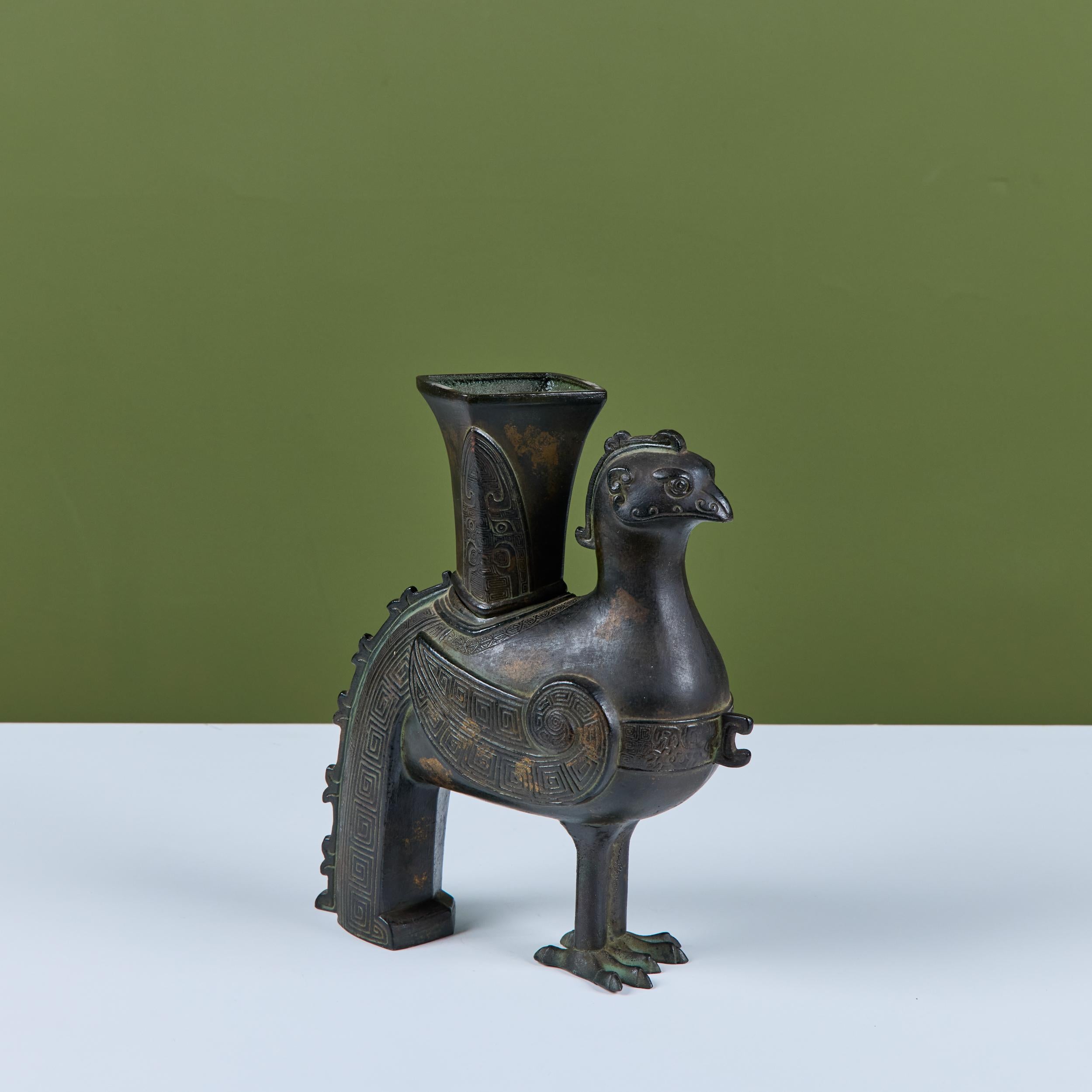 Bronze Chinese Zun Rooster Vessel For Sale