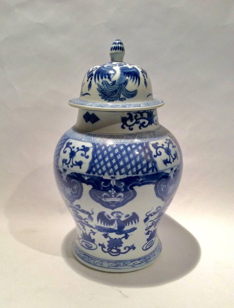Ching Dynasty Blue and White Lidded Porcelain Ginger Jar at 1stDibs