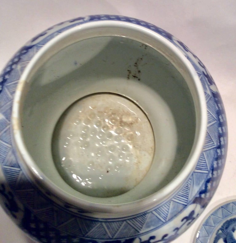 Ching Dynasty Blue and White Lidded Porcelain Ginger Jar at 1stDibs
