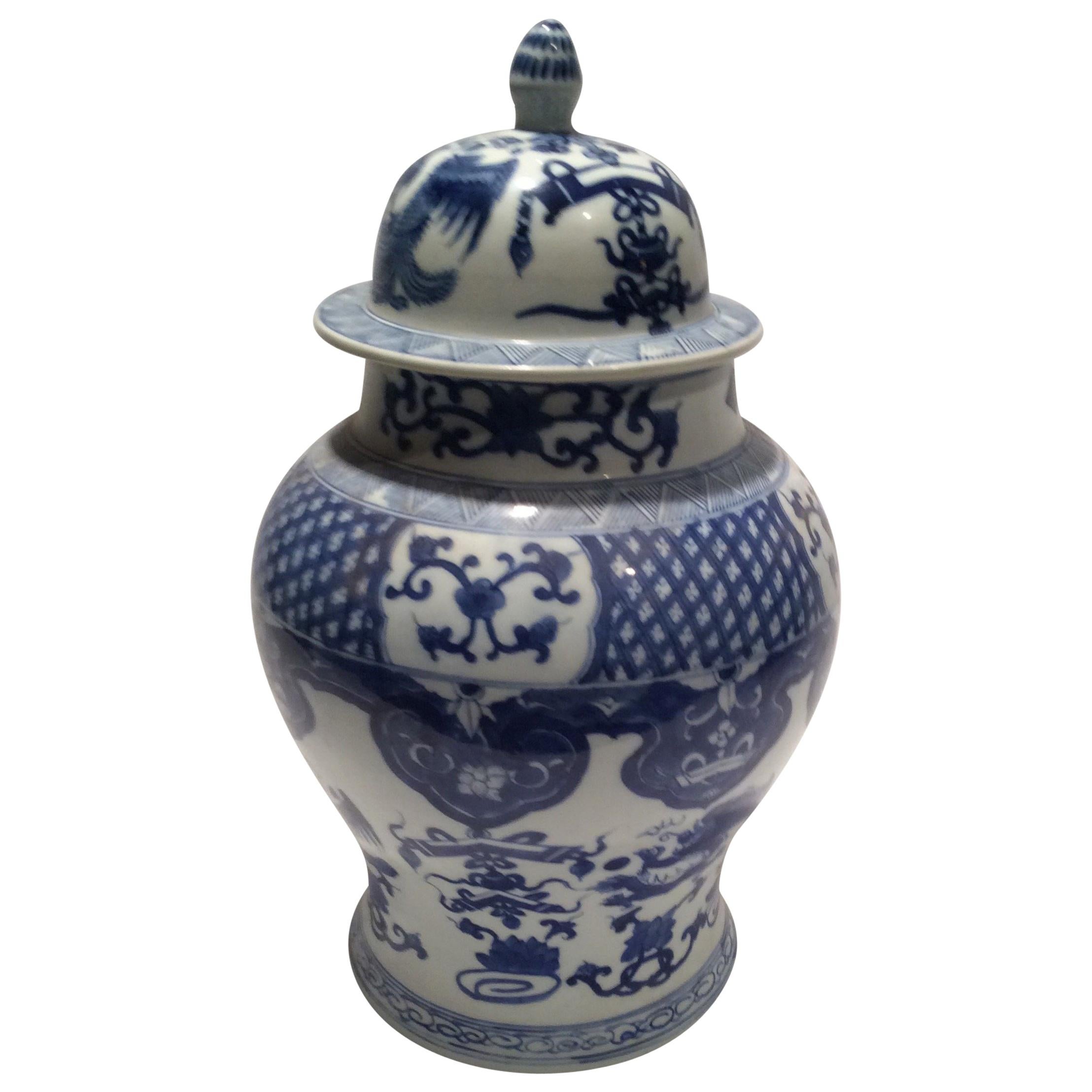 Ching Dynasty Blue and White Lidded Porcelain Ginger Jar